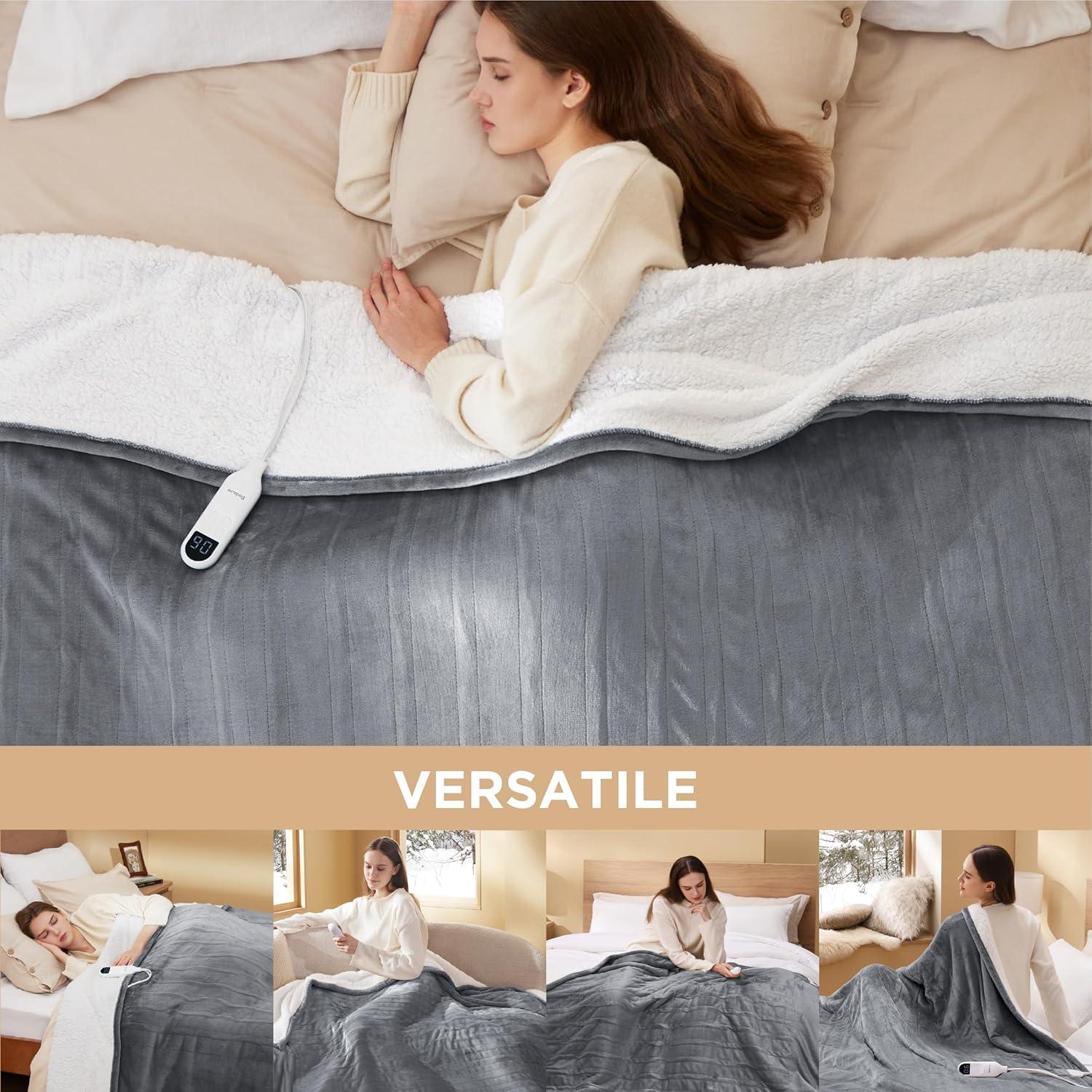 Bedsure | Electric Heated Blanket Soft & Washable Solid Flanne