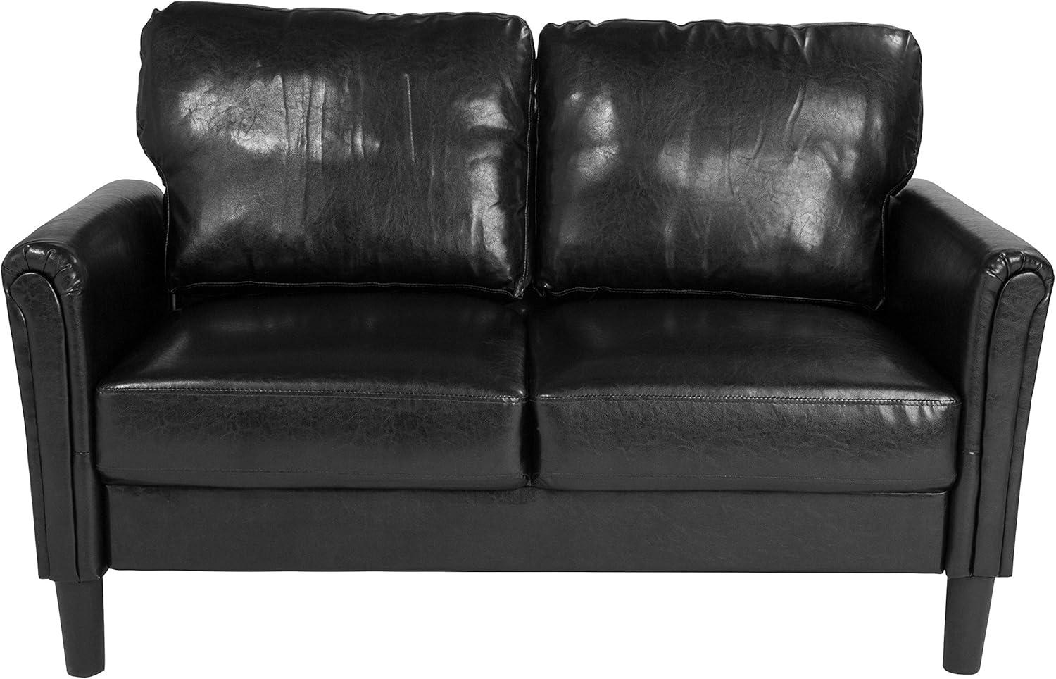 Black Faux Leather Loveseat with Removable Cushions