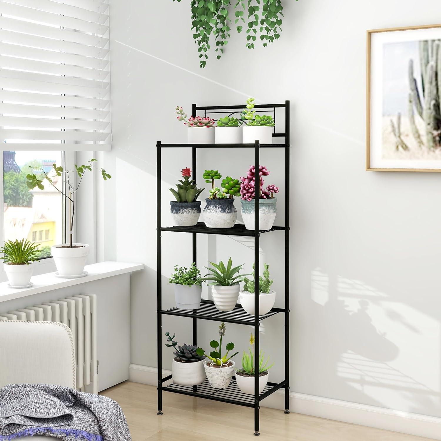 Black Adjustable 4-Tier Metal Wire Storage Shelf