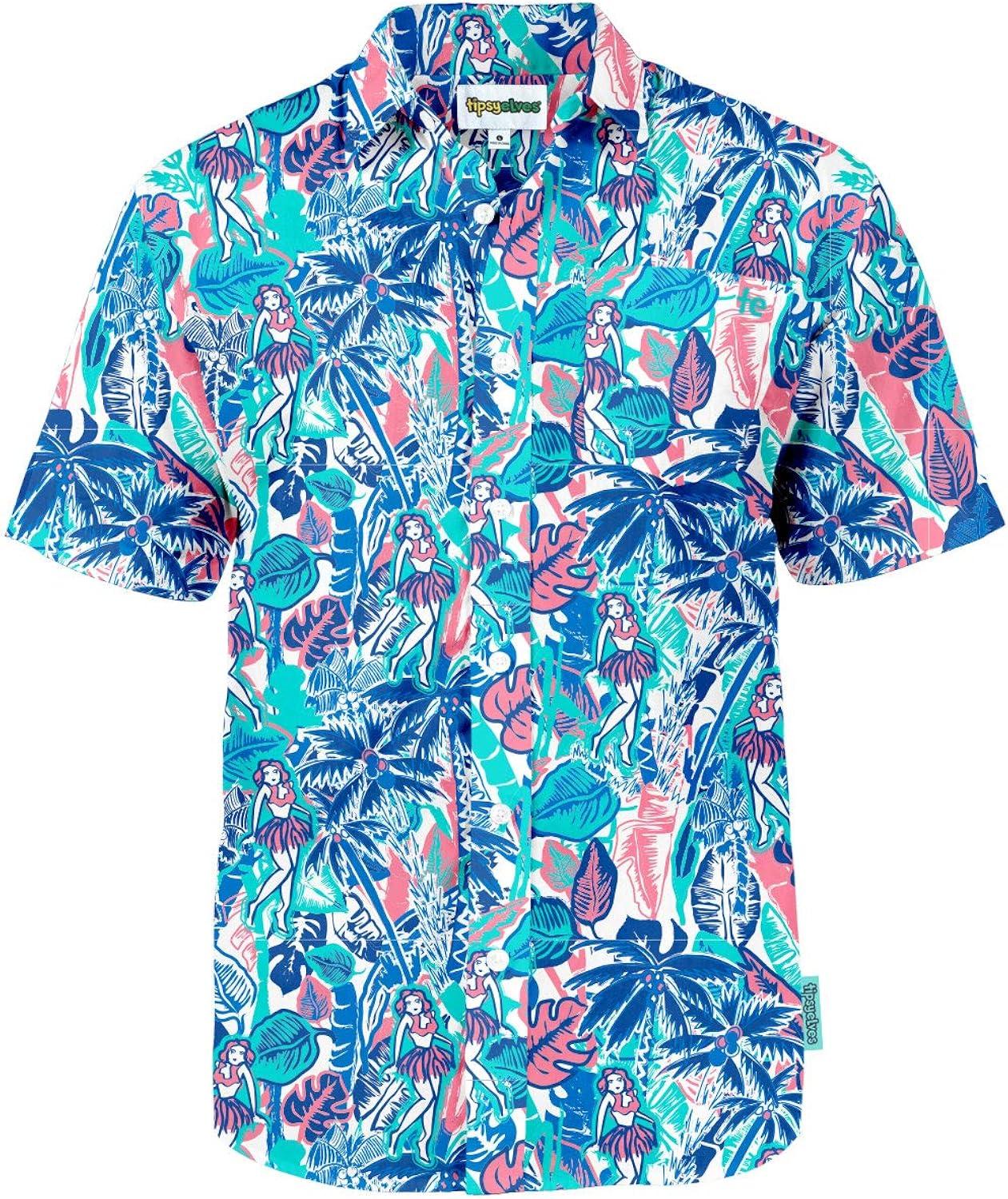 Tipsy Elves Men's Island Breeze Hawaiian Shirt - Funny Casual Beach Summer Shirts for Men: X-Large
