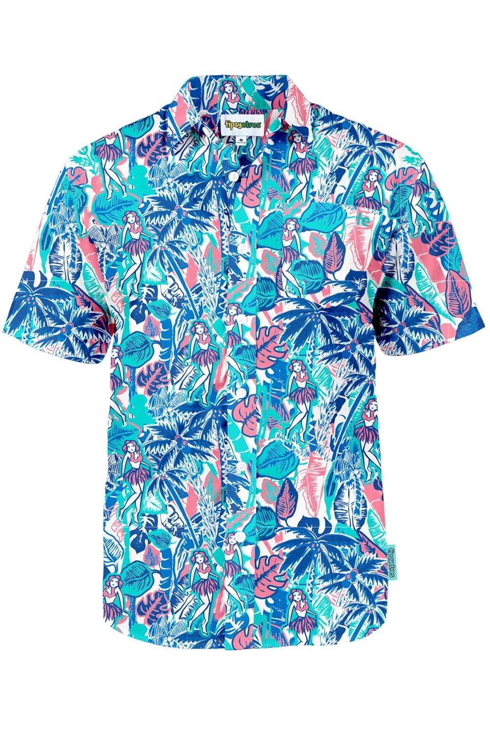Tipsy Elves Men's Island Breeze Hawaiian Shirt - Funny Casual Beach Summer Shirts for Men: X-Large