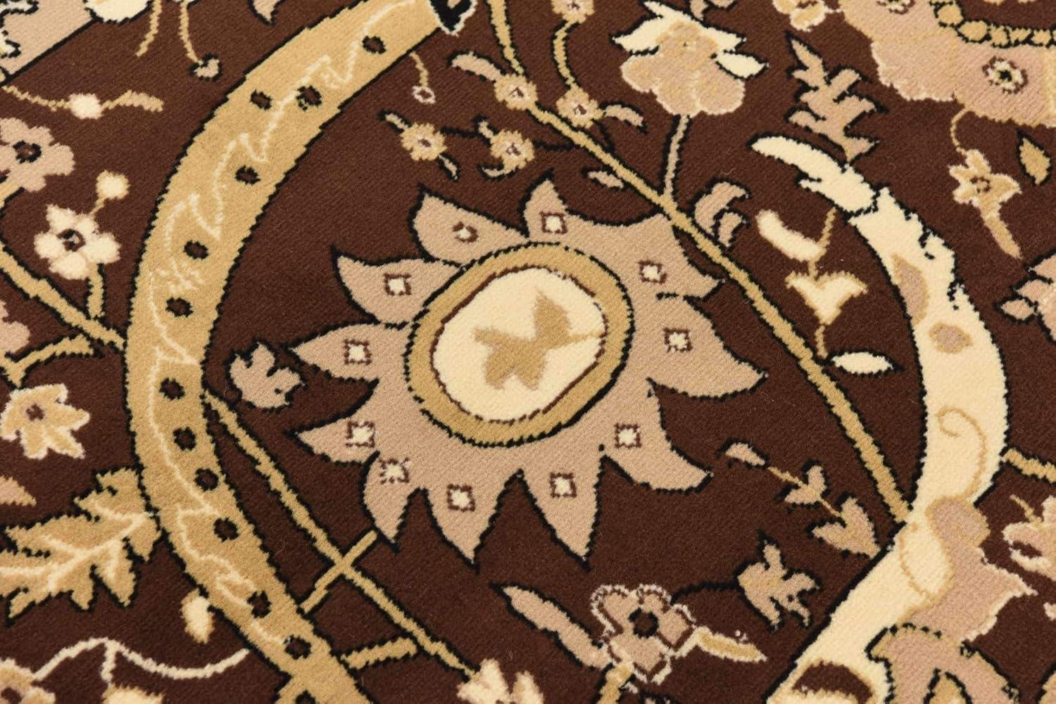 Espahan Brown and Beige Floral Square Synthetic Rug