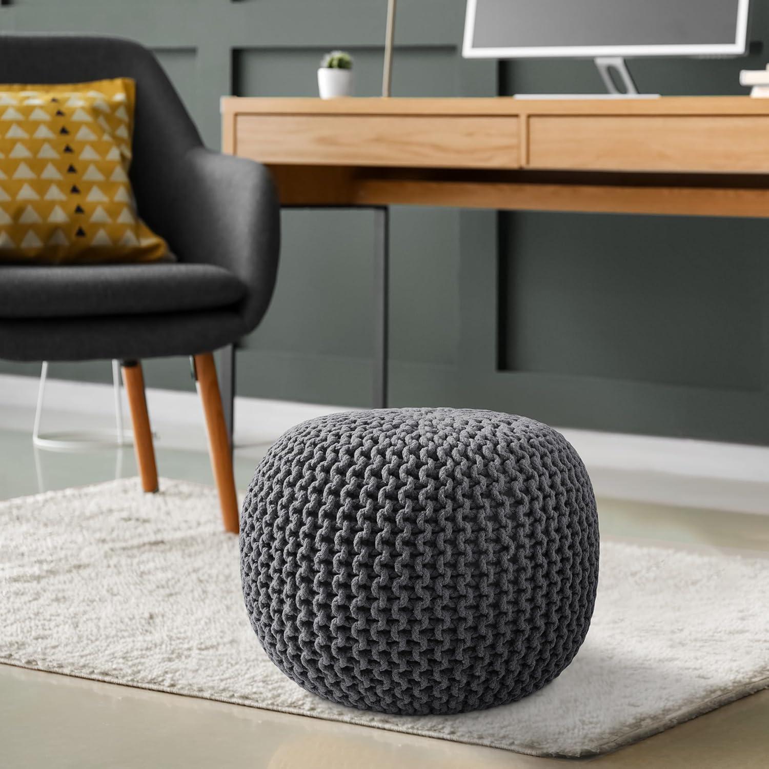 Casafield Casafield Round Pouf Ottoman, Cotton Knit Upholstered Footrest - Light Pink