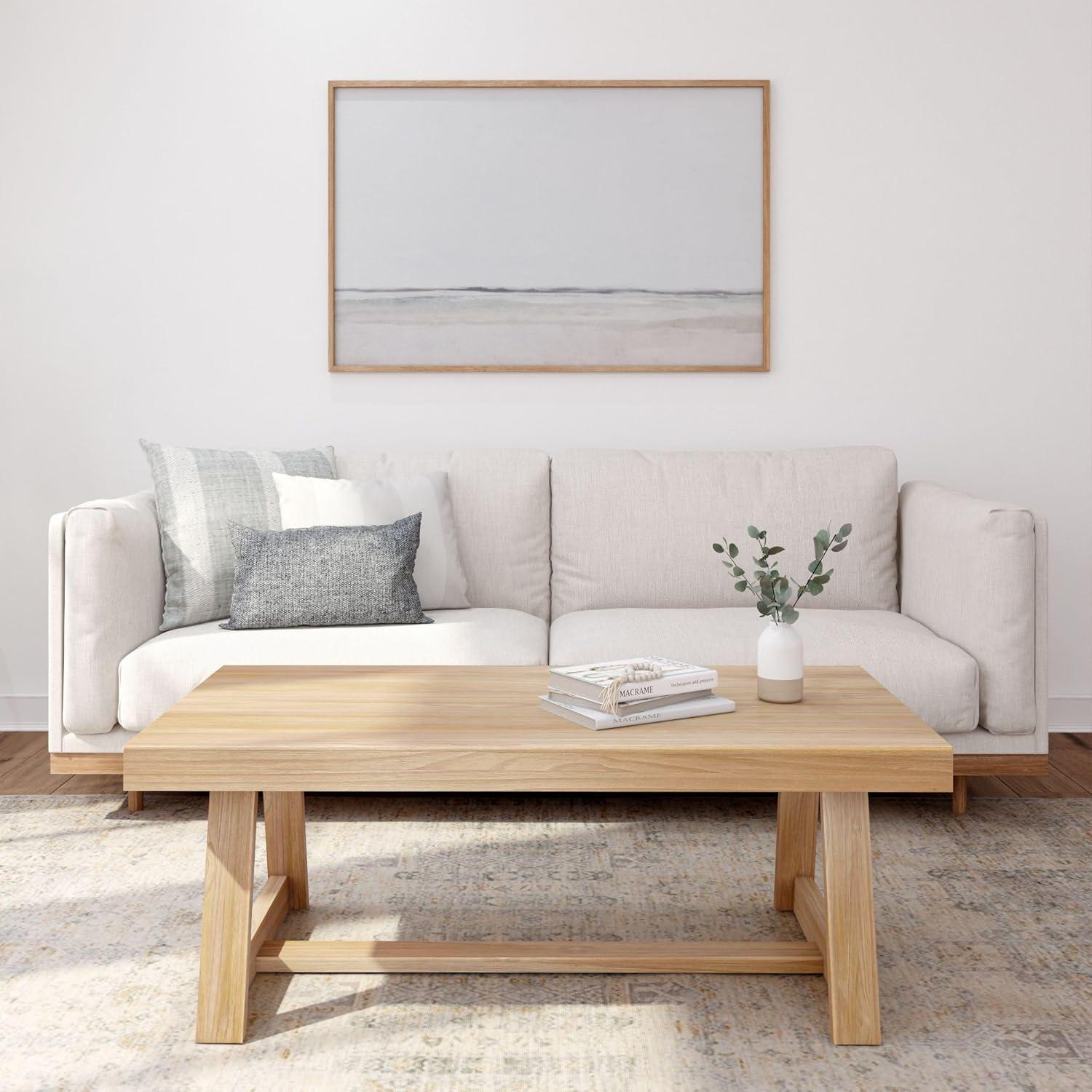 Plank+Beam Farmhouse Coffee Table, 48" Solid Wood Tables for Living Room, Rectangular Center Table