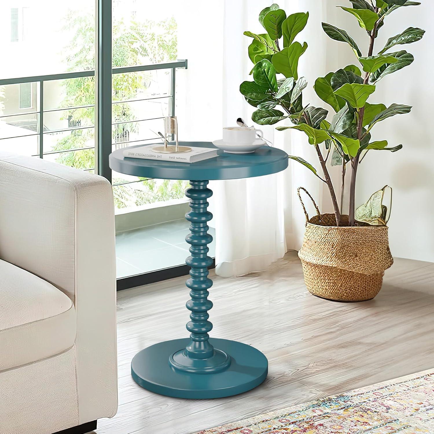 Acton Round 17" Teal Wood & Metal Side Table