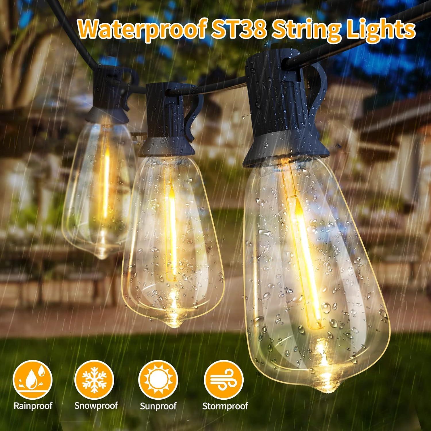 Arlmont & Co. Arlmont & Co. LED Outdoor String Lights 100FT Patio Lights With 52 Shatterproof ST38 Vintage Edison Bulbs