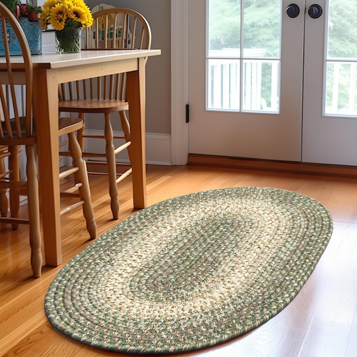 Ridgewood Farmhouse Braided Forest Green / Beige Area Rug 2' x 3' Oval