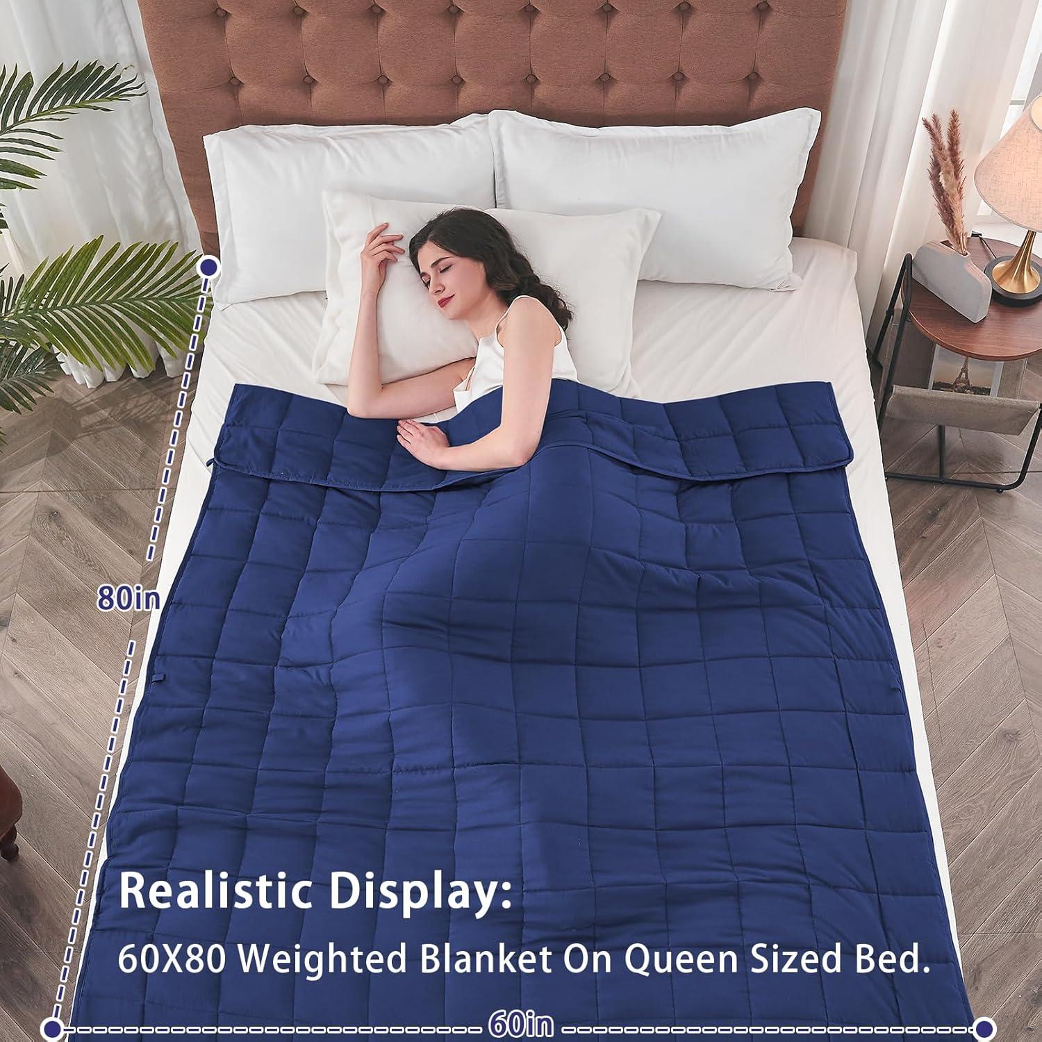 Blue Queen Size Cooling Weighted Blanket with Glass Beads