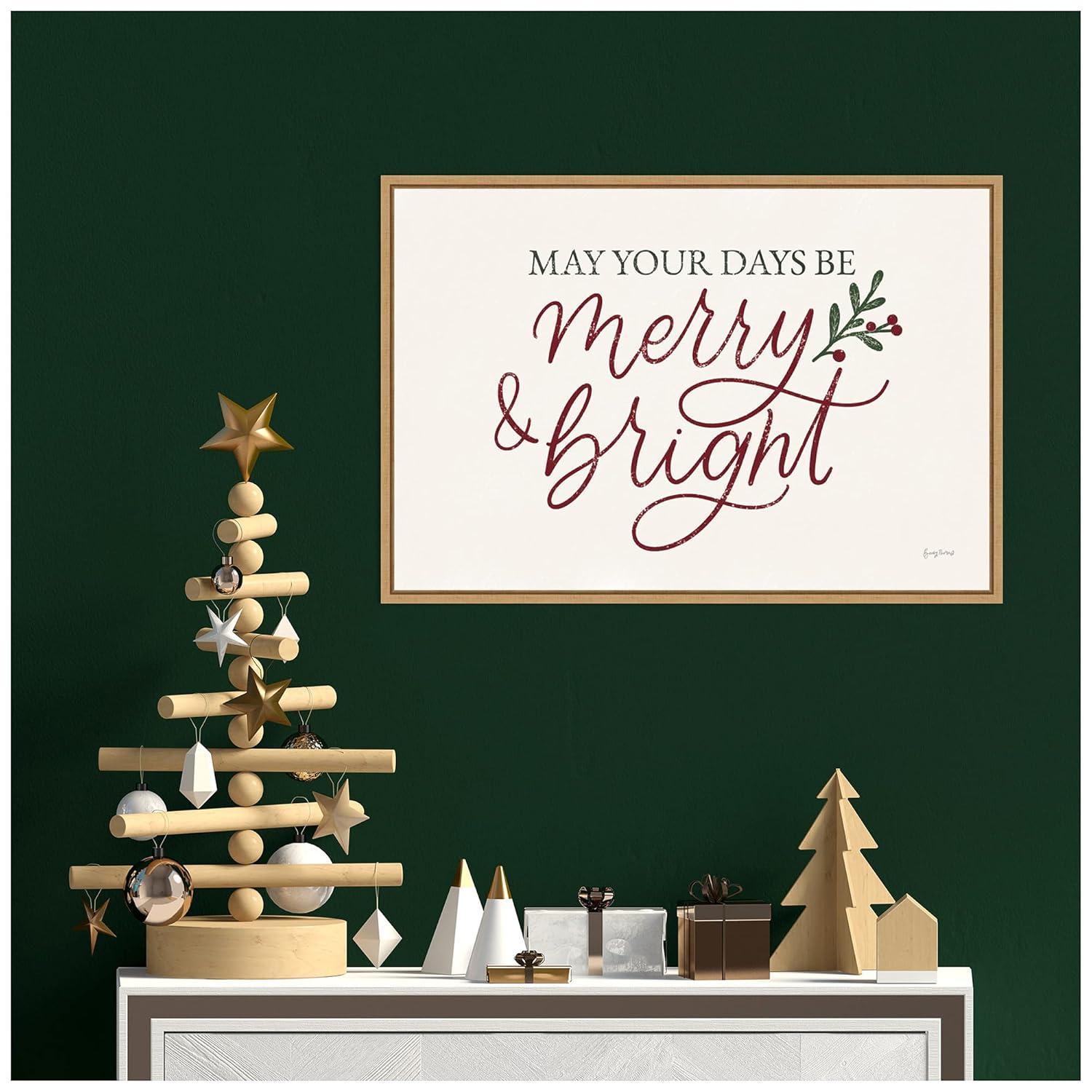 23" x 16" Vintage Christmas V Red Framed Wall Canvas - Amanti Art