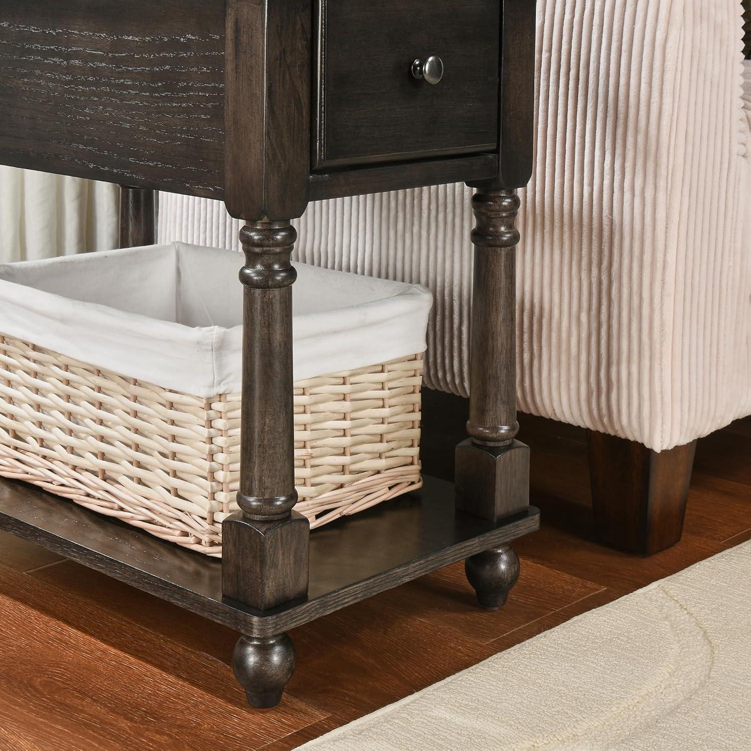 JESONVID Solid Wood Rectangular End Table with Storage, Antique Black