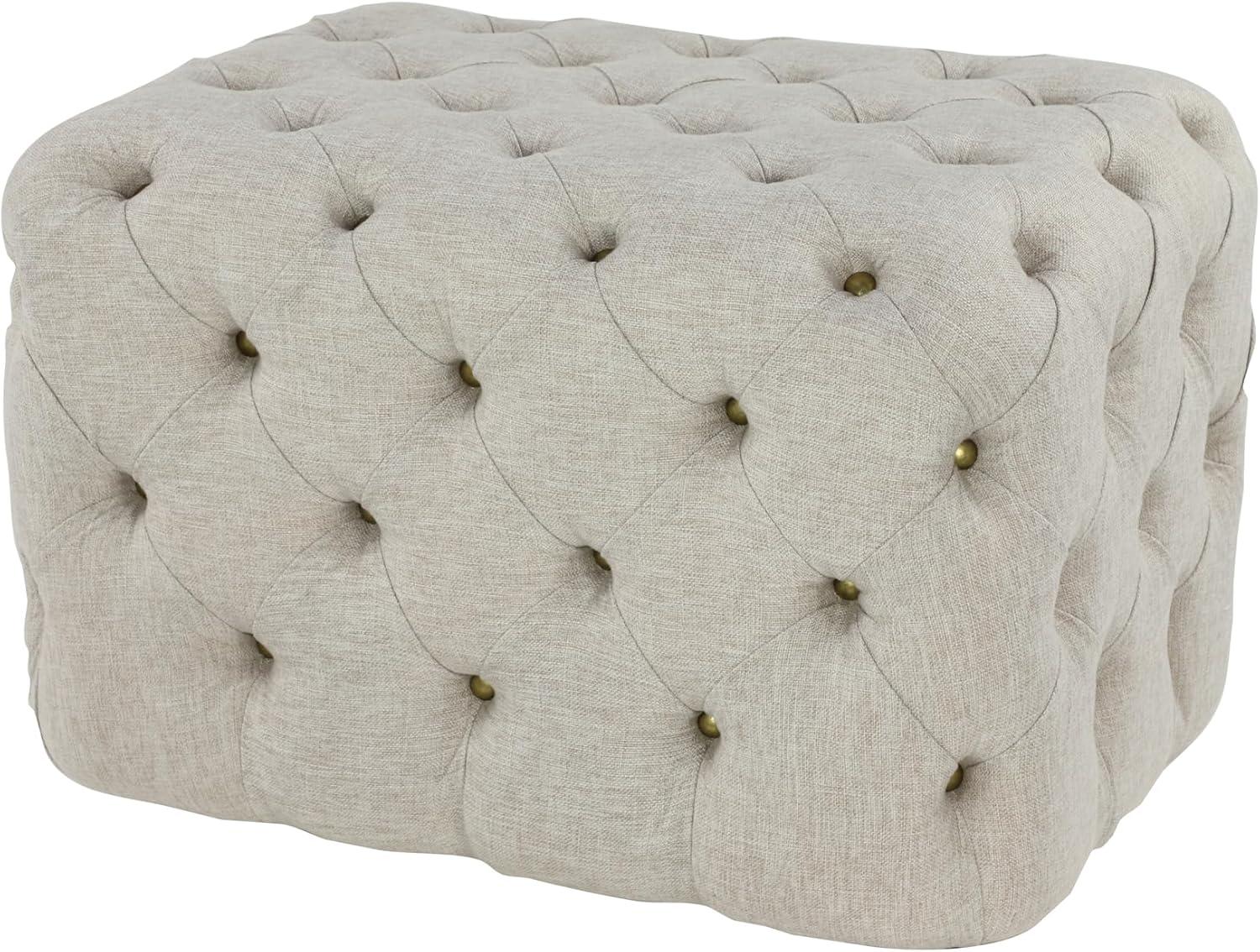 Beige Linen Tufted Elegant Footstool Ottoman - 21.75" L