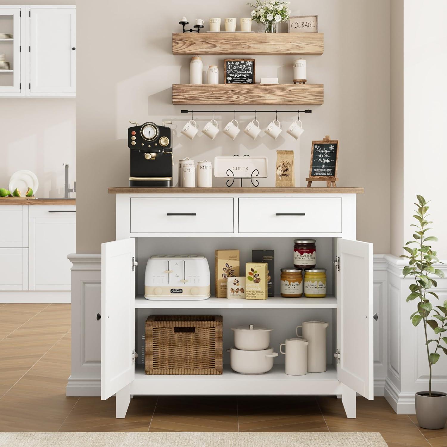 Floor Sideboard and Buffet Server Cabinet, Entryway Console Cabinet for Living Room, Dining Room, Bathroom, Ivory White