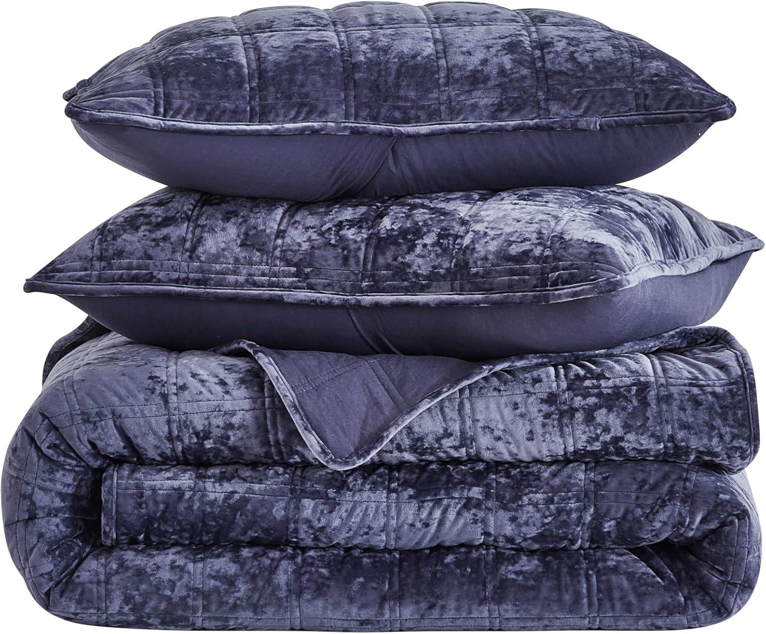 Piers Queen Purple Velvet Reversible Quilt Set