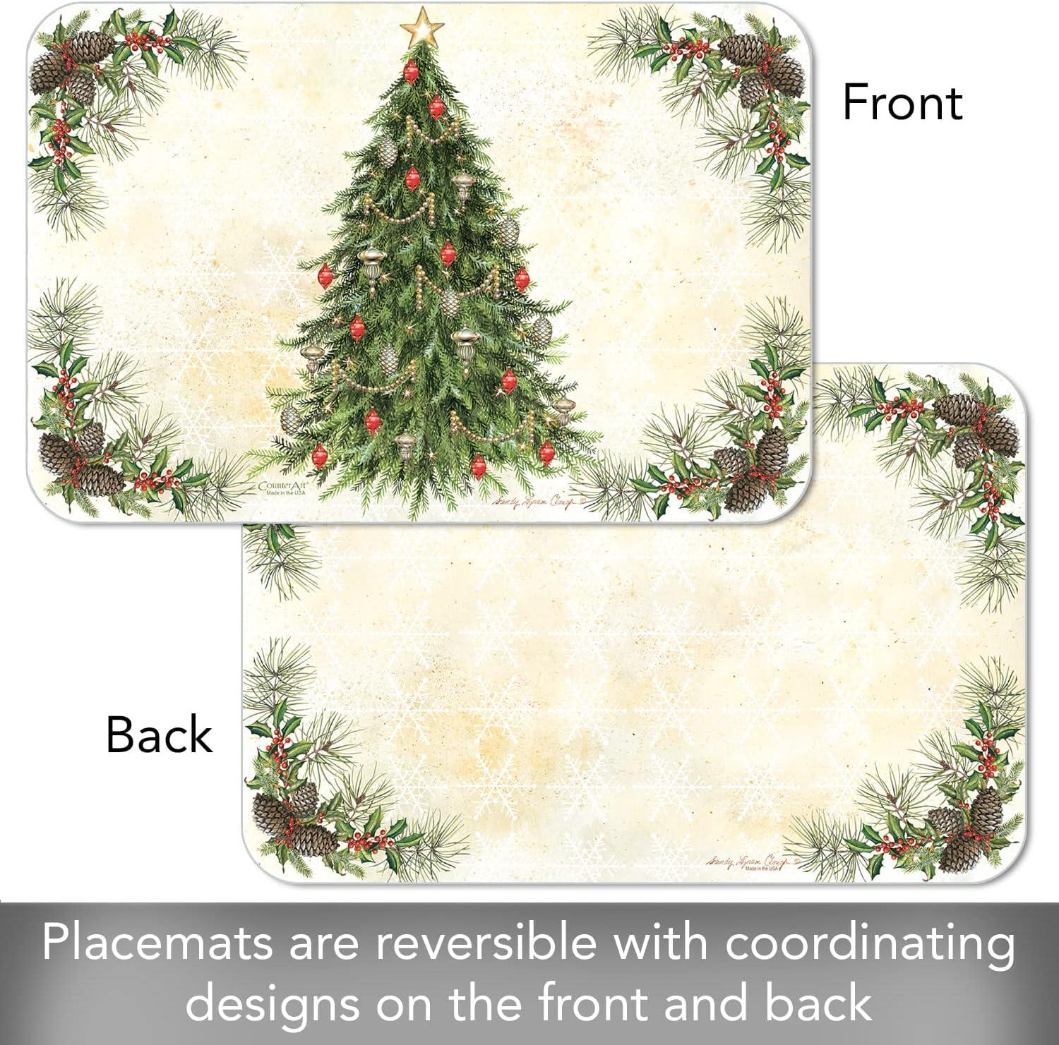 CounterArt "Vintage Christmas Tree" Reversible Easy Care Flexible Plastic Placemat, 4 Pack