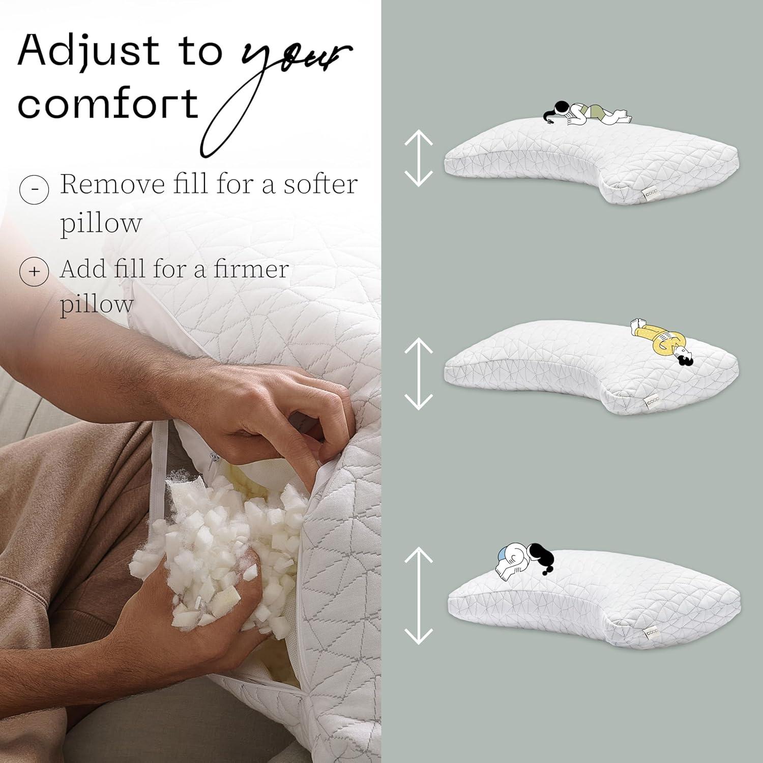 Coop Home Goods The Original Crescent Adjustable Pillow, Queen Bed Pillows for Shoulder, Neck & Head Support - Medium Firm for Back & Side Sleeper