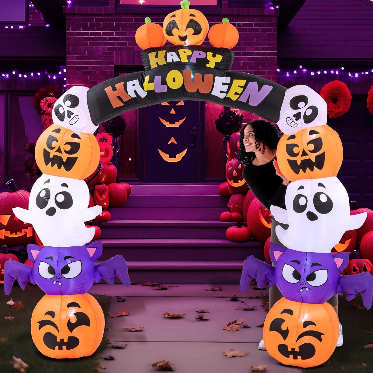 Joiedomi 8 FT Cute Halloween Inflatables Pumpkin Archway Outdoor Decoration, Archway Halloween Blow Up for Yard with Build-in LED Lights, Inflatable Arch Yard Outside Pumpkin Decor for Party, Garden