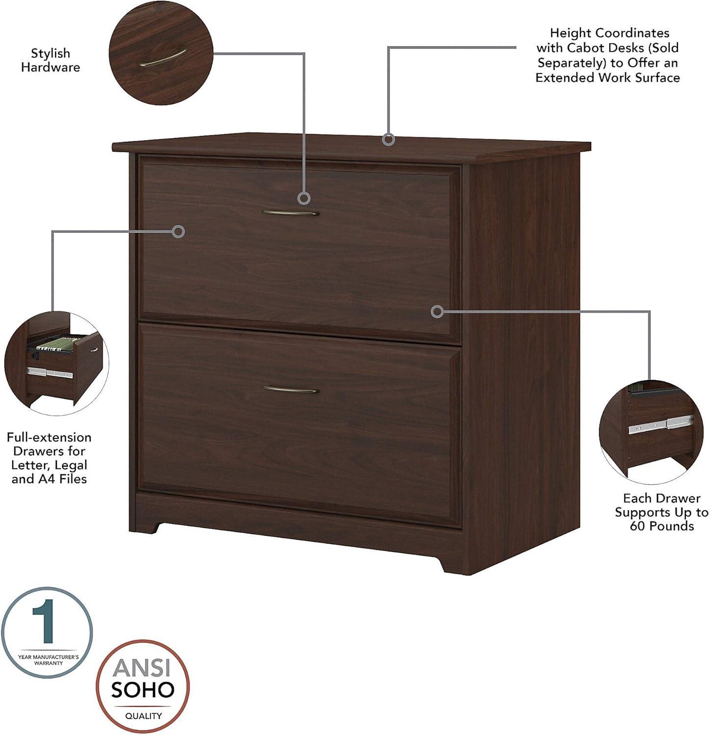 Cabot L Desk with Hutch & File Cabinet in Modern Walnut - Engineered Wood