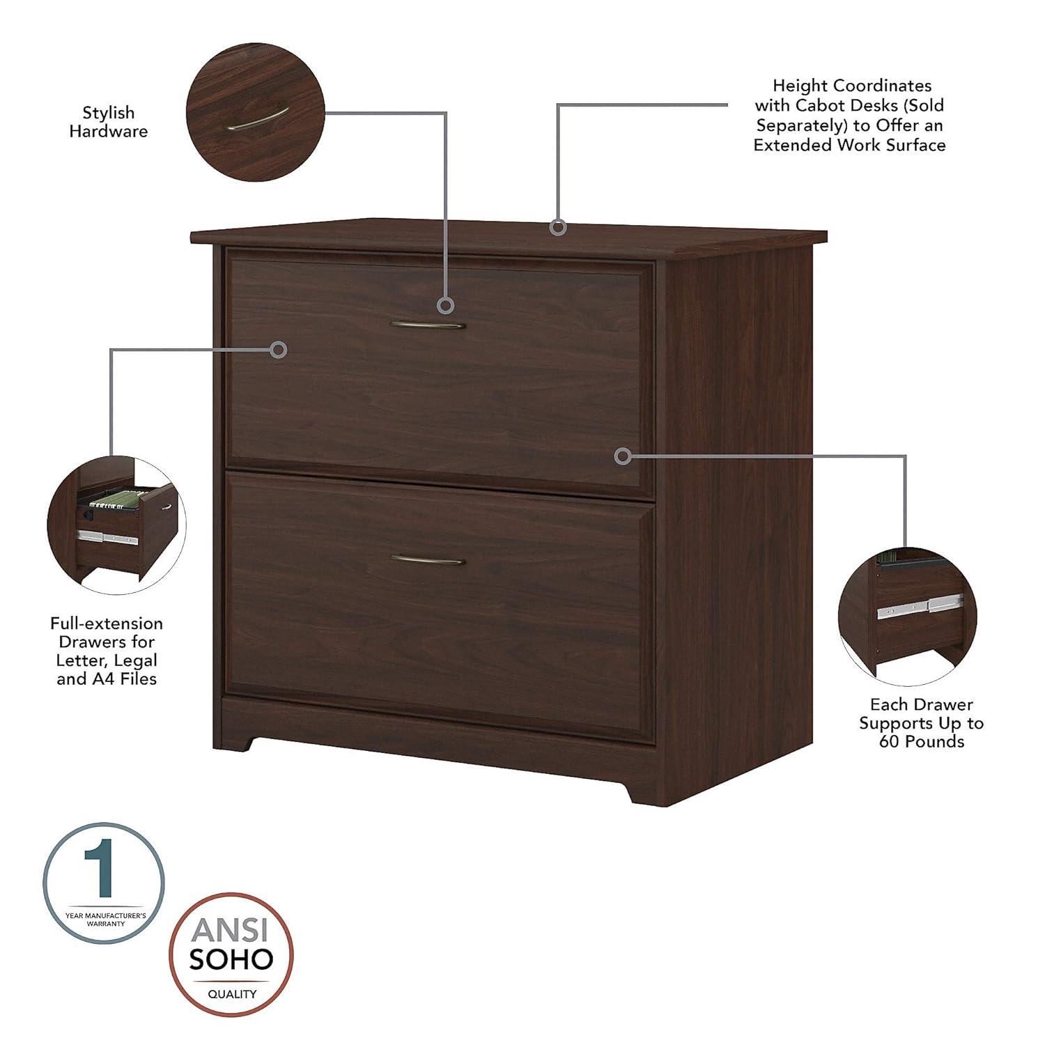 Cabot L Desk with Hutch & File Cabinet in Modern Walnut - Engineered Wood
