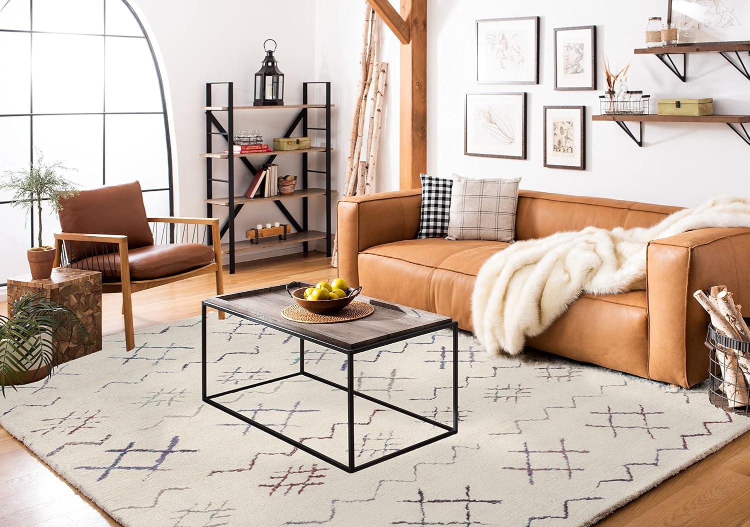 SAFAVIEH Casablanca Corrine Geometric Shag Area Rug, Ivory/Multi, 6' x 9'