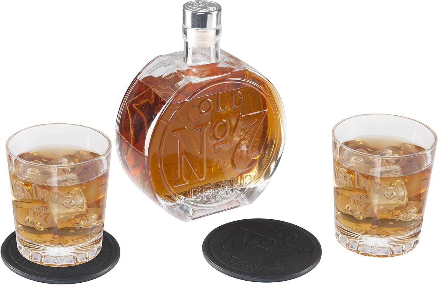 Clear Glass Decanter Set with Two Glasses and Coasters