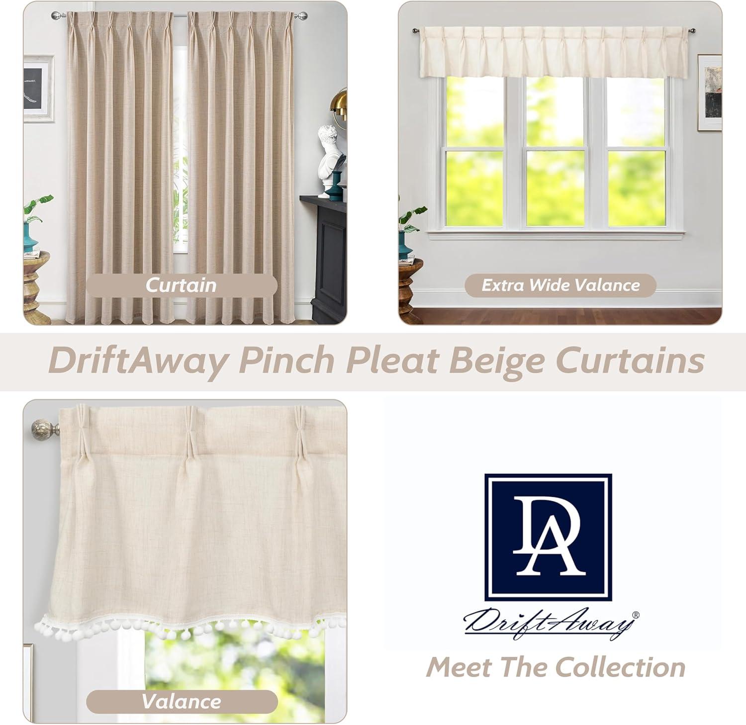 DriftAway Pinch Pleat Linen Blend Semi Sheer Solid Farmhouse and Modern Rustic Curtains for Living Room Bedroom 2 Panels Back Tabs