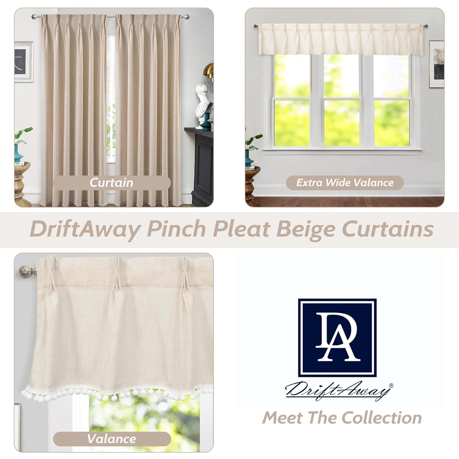 DriftAway Pinch Pleat Linen Textured Semi Sheer Solid Farmhouse and Modern Rustic Linen Curtains for Living Room Bedroom 2 Panels Back Tabs 50 Inch by 108 Inch Beige