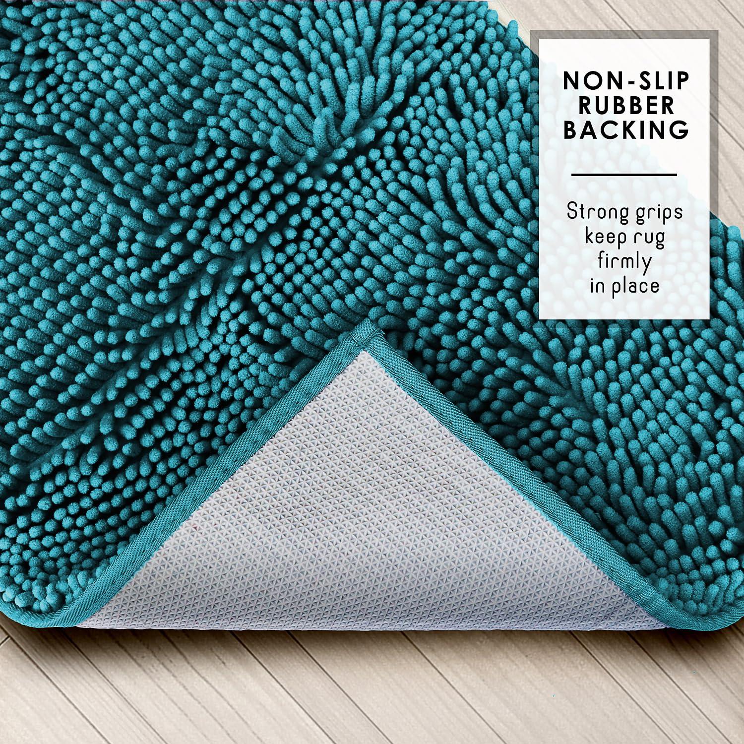 Hearth & Harbor Bathroom Rugs, Chenille Bath Mat - Teal Bath Rug, 26x44