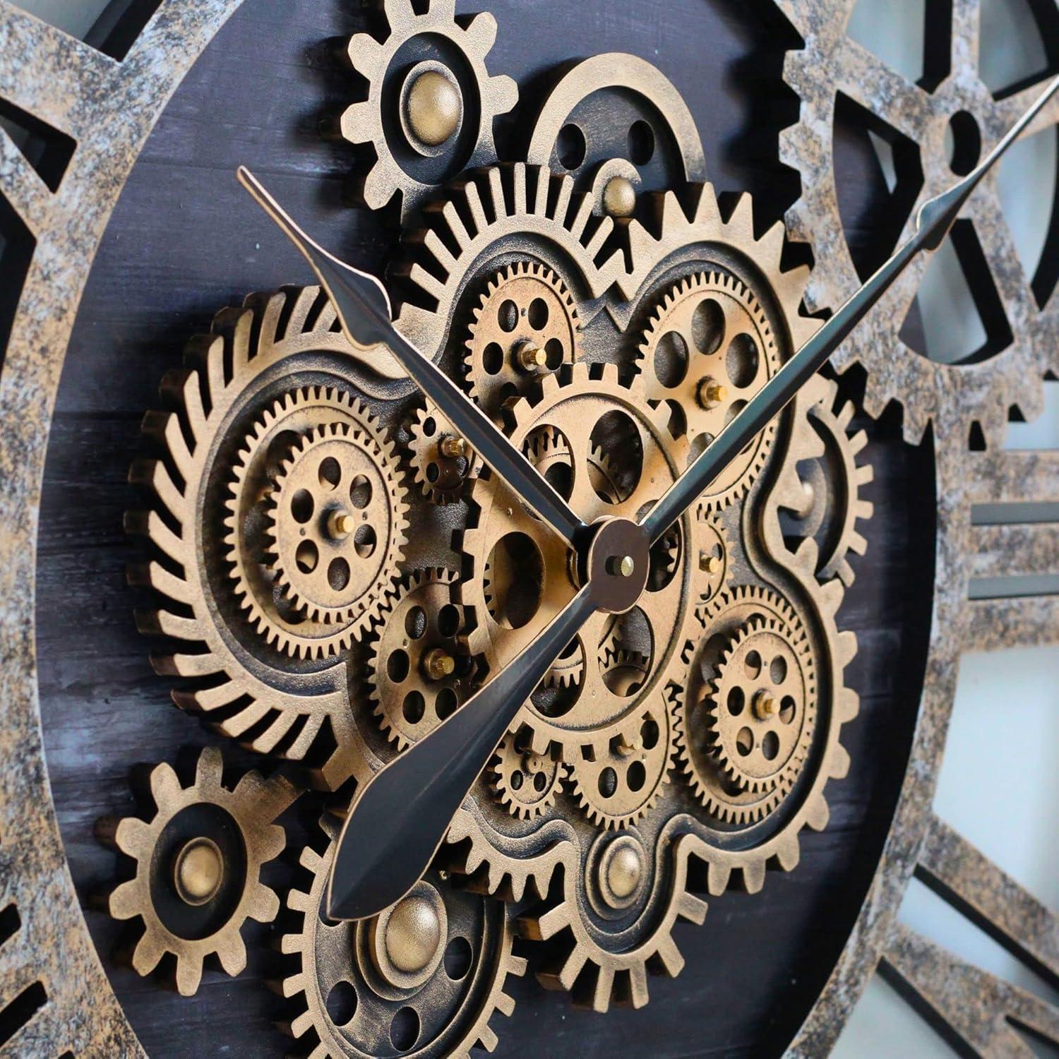 THE GEARS CLOCK Wall Clock with Real Moving Gears AM-LI_ 36 in Round Vintage-Black
