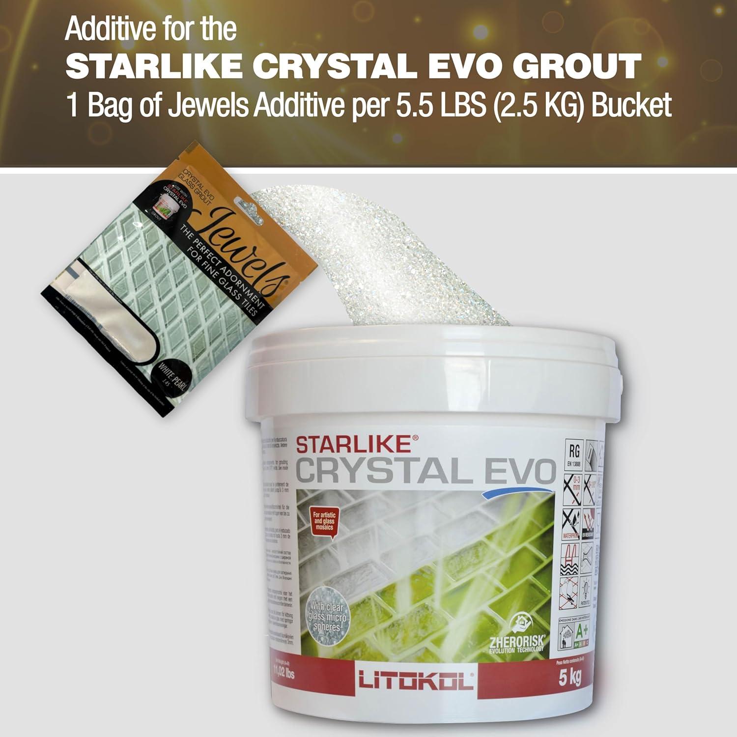 White Pearl 75 grams (1-Pack) Glass Grout Jewel and Starlike Crystal EVO 700 5.5 lb Grout Combo