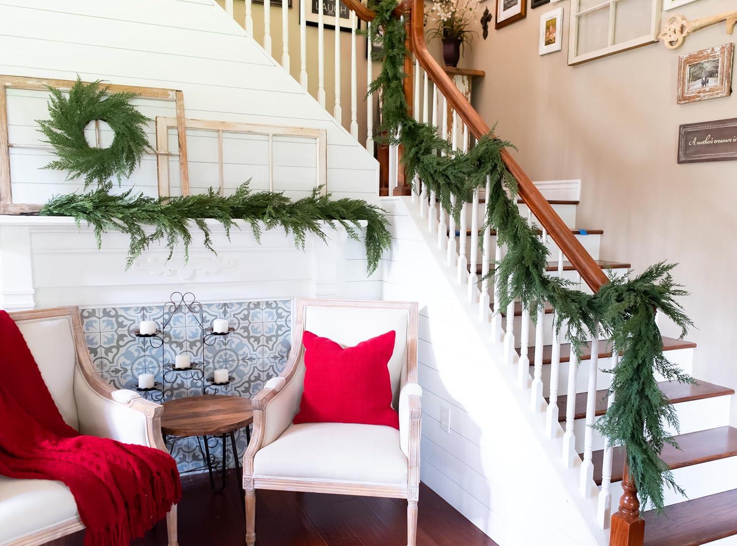 72" Faux Cedar Christmas Garland - Realistic, Extra Full Cedar for Mantle & Stairs