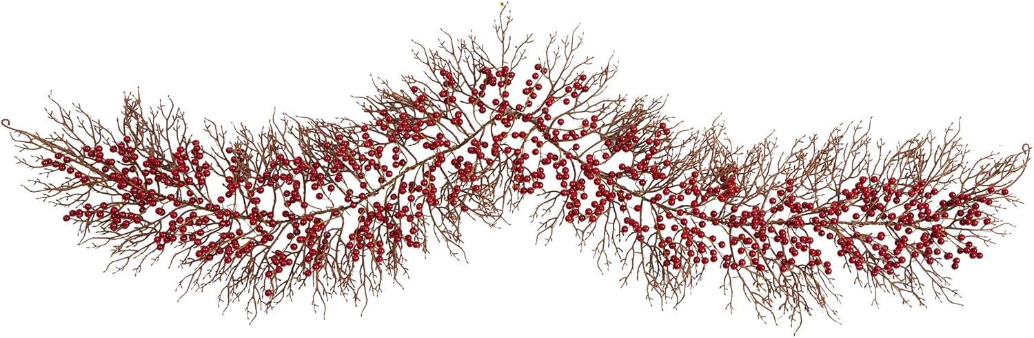 6ft Red Berry Artificial Christmas Garland with Iron Stems