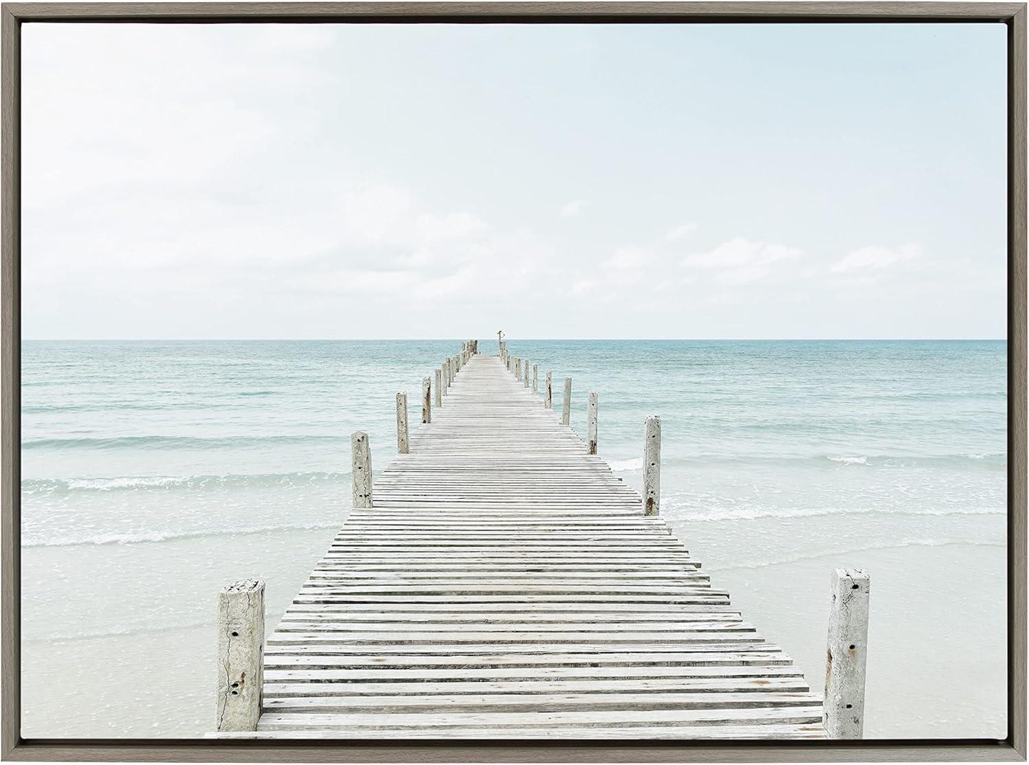 28" x 38" Sylvie Wooden Pier on Beach Framed Canvas Gray - Kate & Laurel All Things Decor