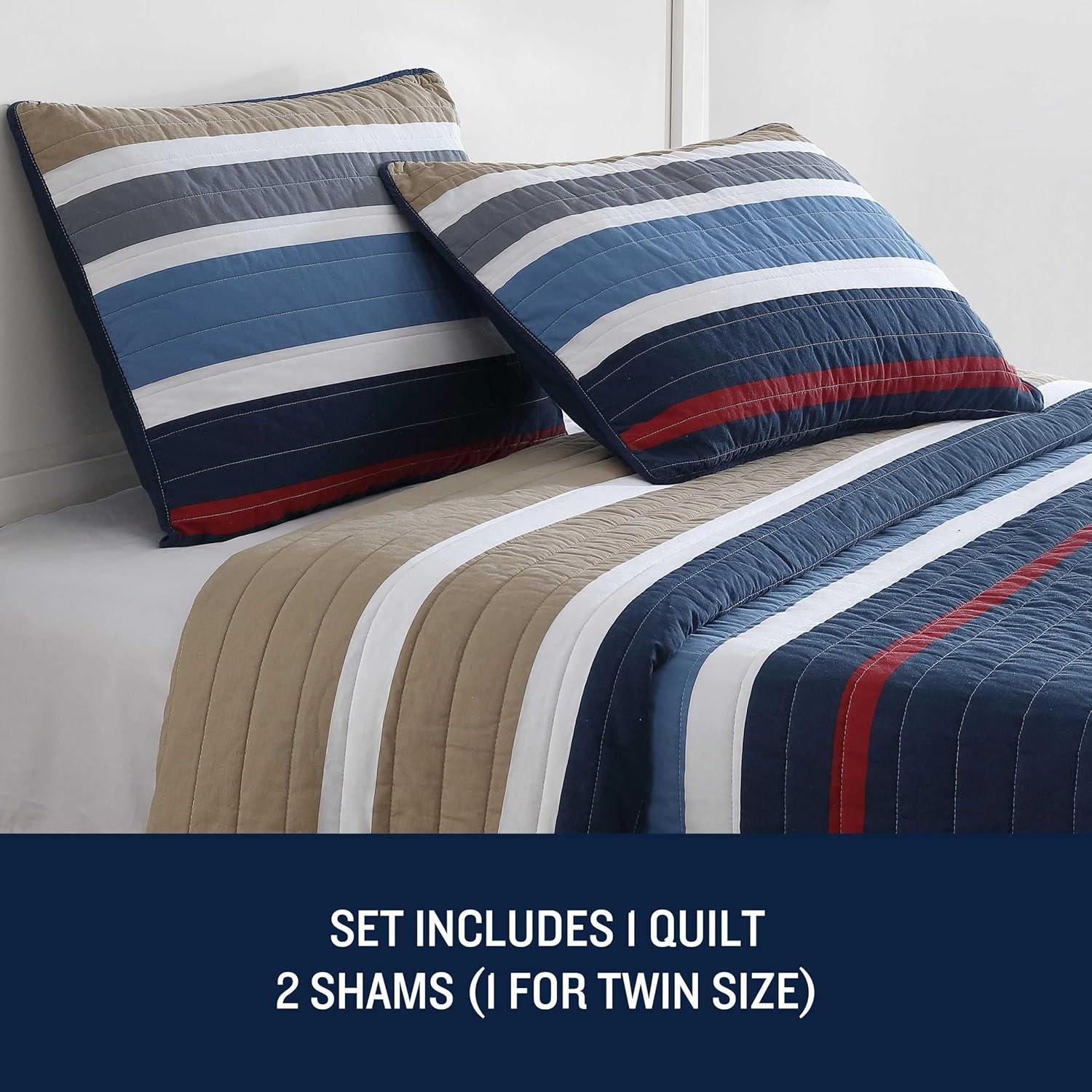 Nautica Nautica Bradford Cotton Reversible Navy Quilt Set