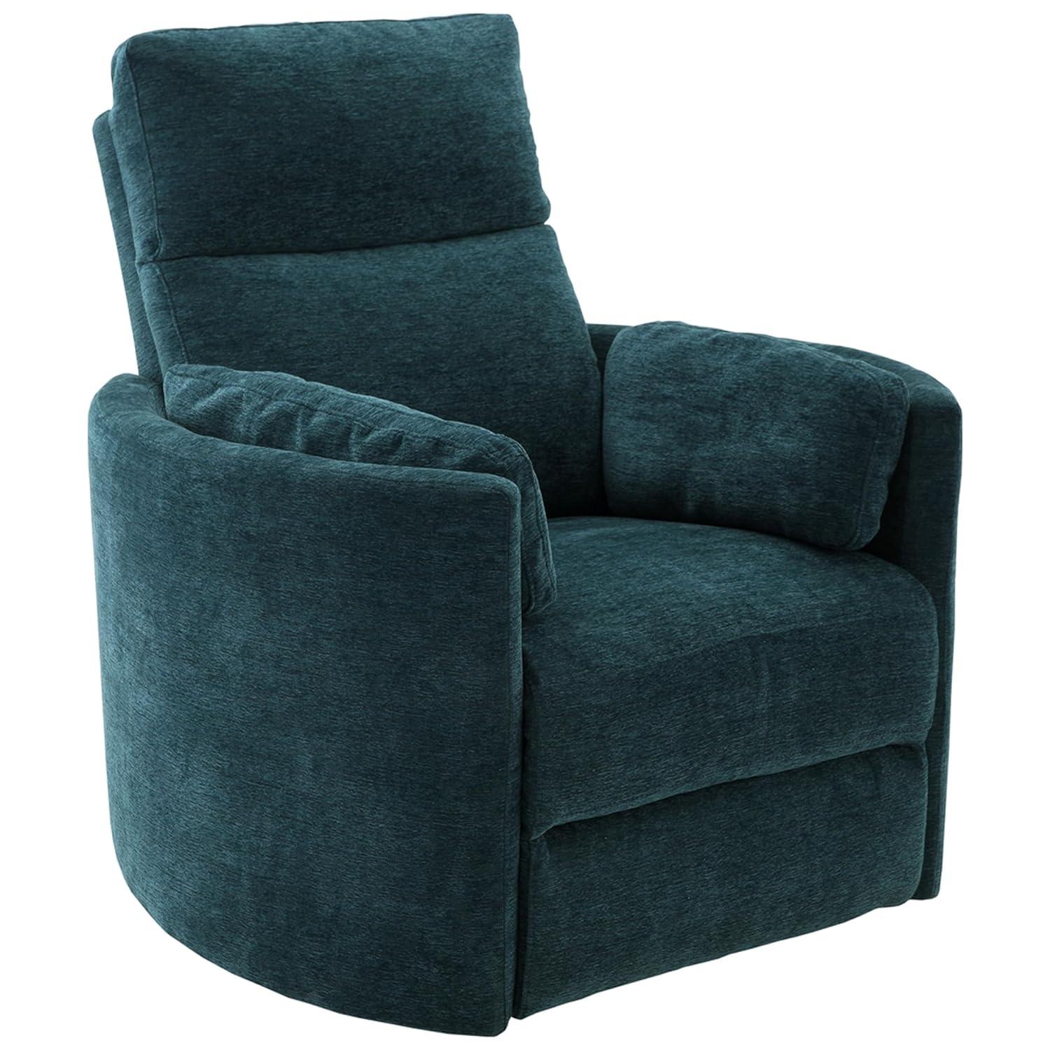 Contemporary Peacock Blue Leather Swivel Recliner Chair