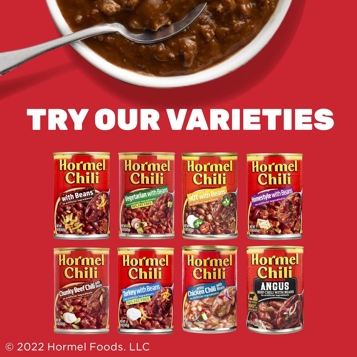 HORMEL Chili with Beans, No Artificial Ingredients, Shelf-Stable, 25 oz Steel Can