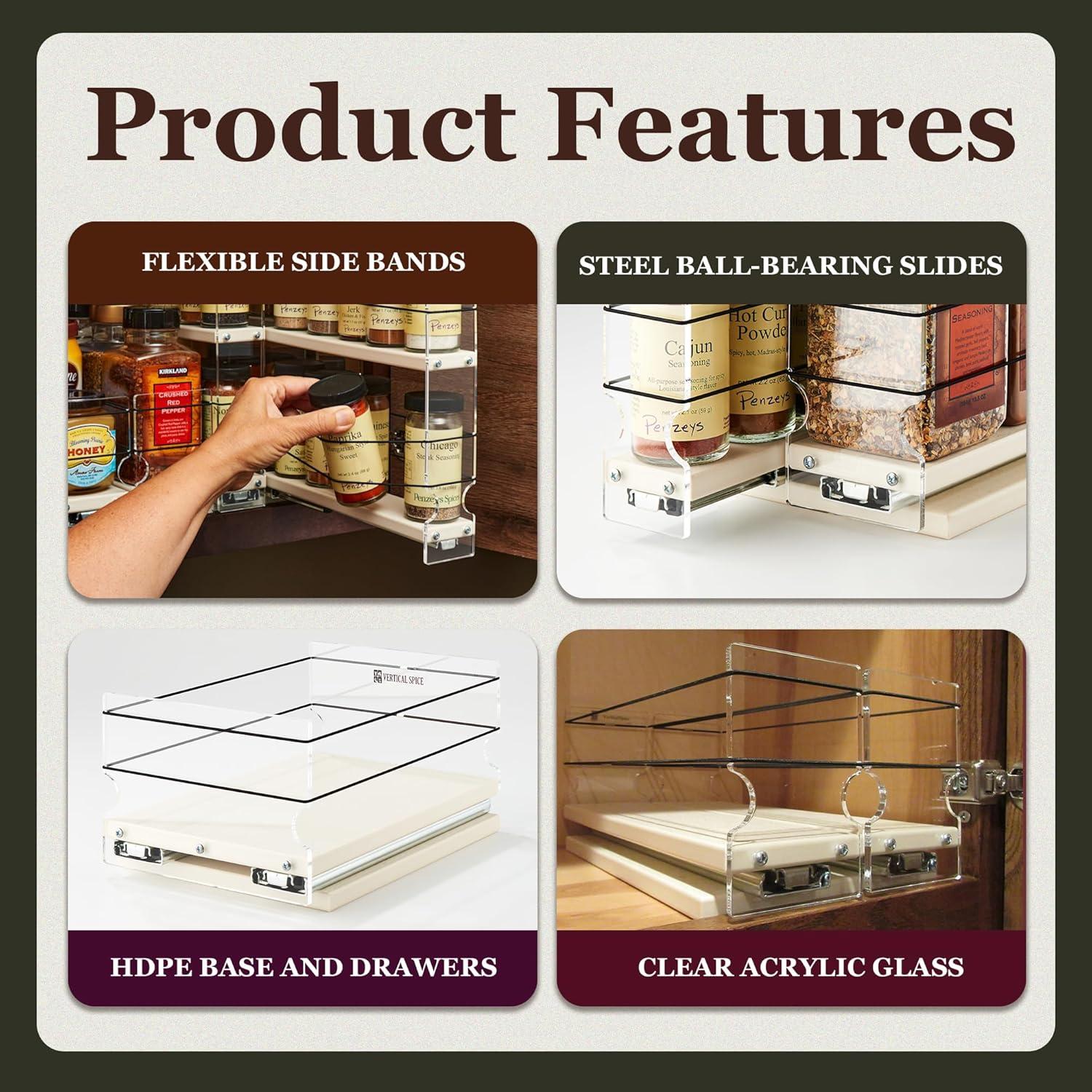 Cream Acrylic and HDPE 3-Drawer Spice Rack Organizer