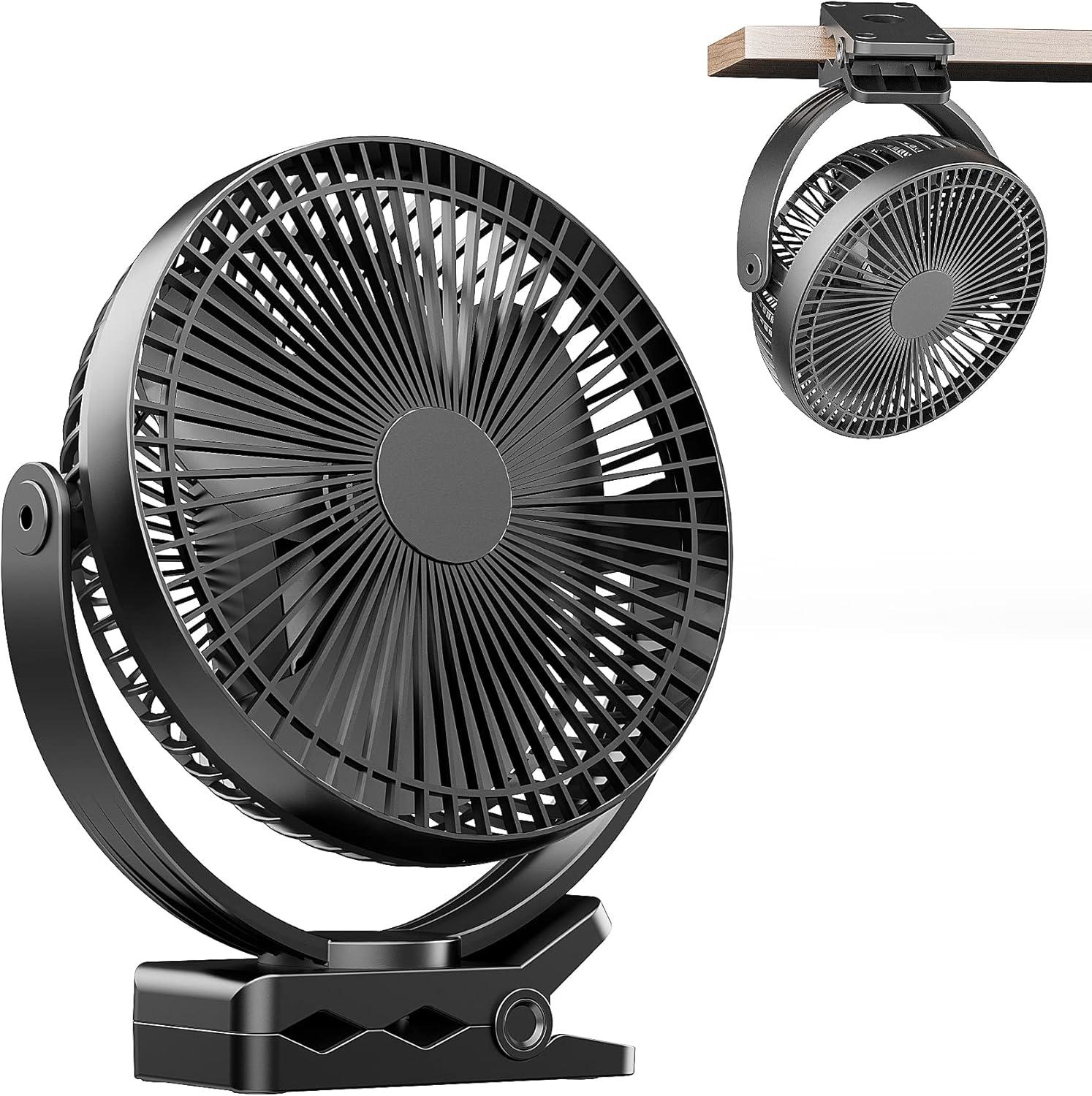 Black 8-Inch Battery Powered Clip-On Desk Fan