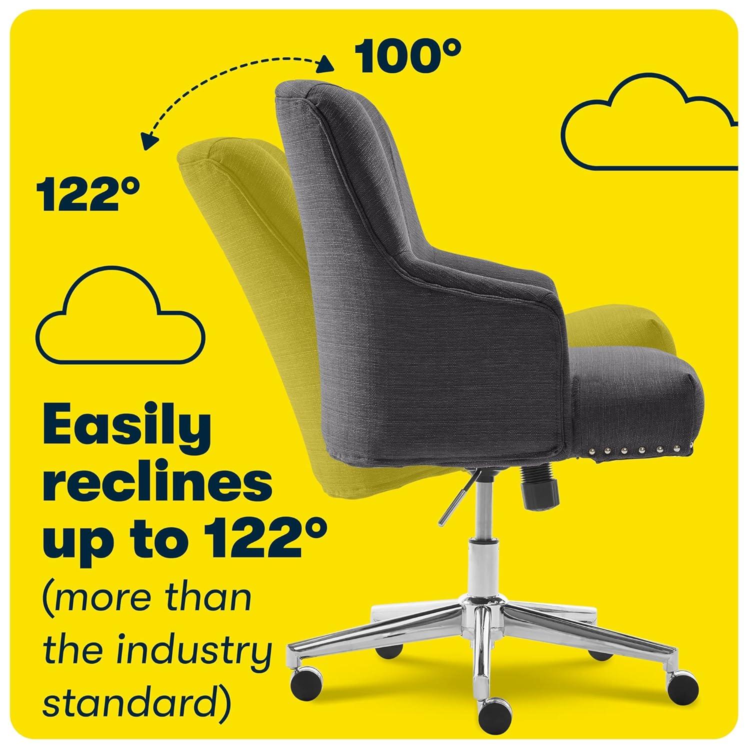 Style Leighton Home Office Chair Inviting Graphite - Serta: Mid-Back, Twill Fabric, Adjustable