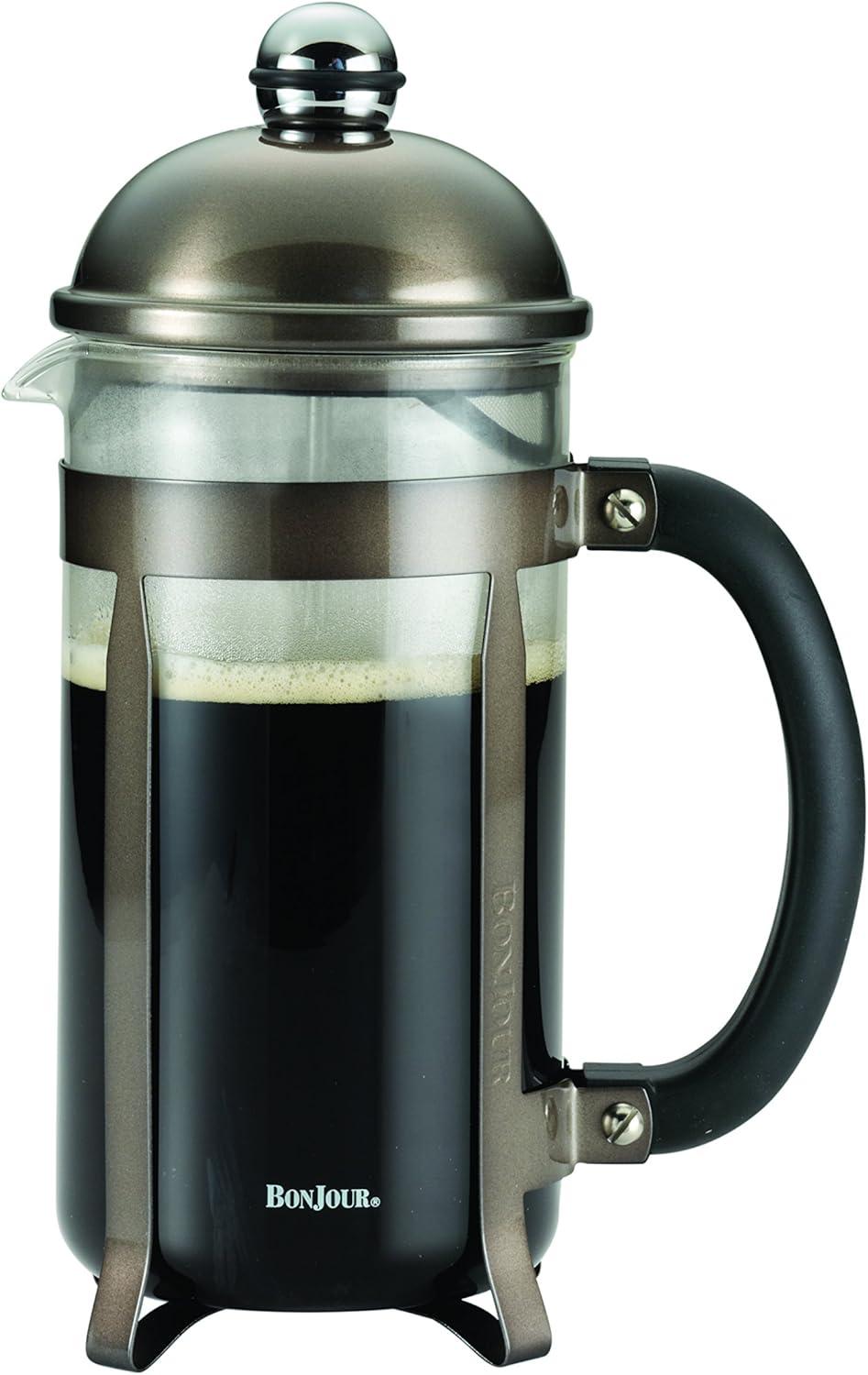 BonJour Coffee Stainless Steel French Press with Glass Carafe, 33.8-Ounce, Maximus, Truffle