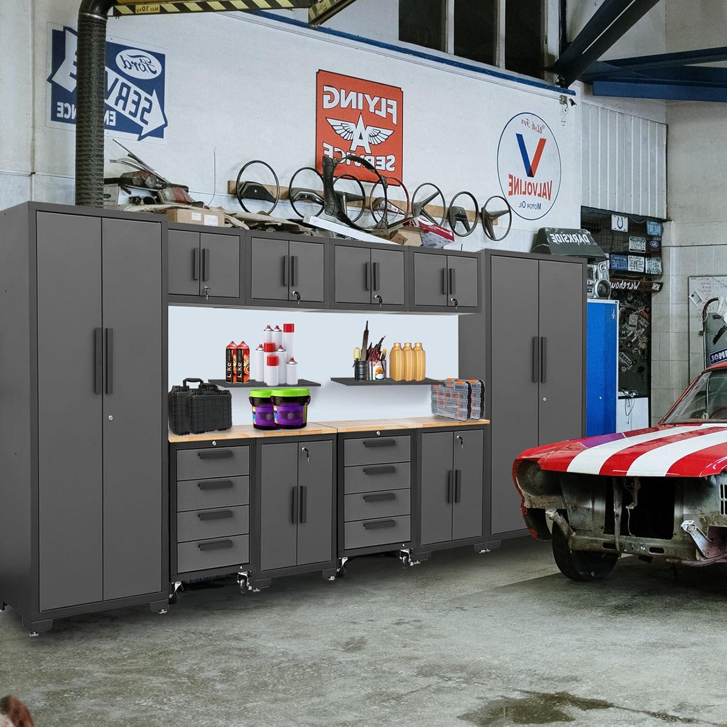 WFX Utility™ WFX Utility™ 6pcs Garage Cabinets And Storage System Set With Pegboard & Rubber Wood Worktop