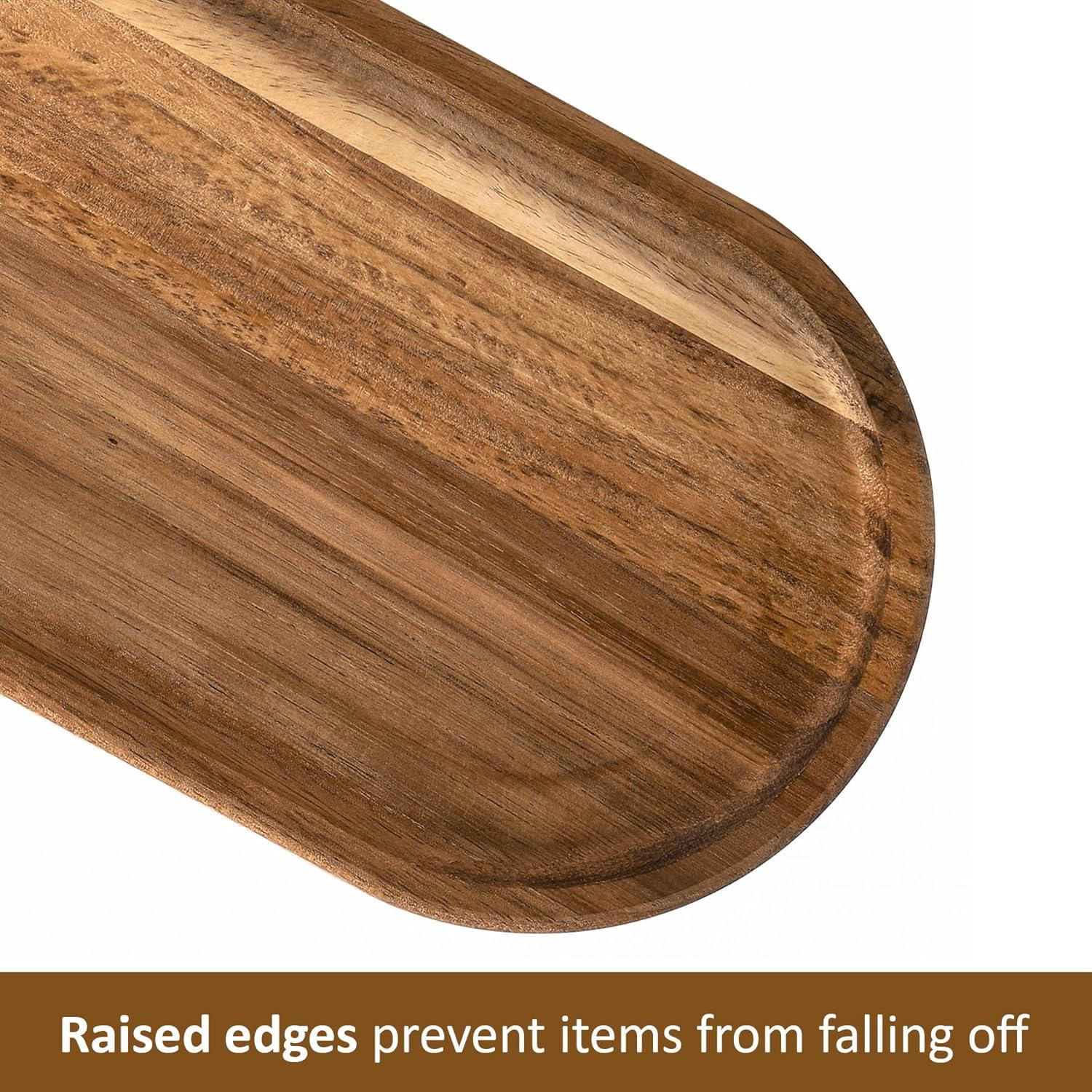 SPEShh Acacia Wooden Serving Trays Set of 2 - Rectangular Oval Shaped Wood Plates for Charcuterie Cheese Bread Fruit Vegetable Dip Sushi - Rustic Serving Platter Shallow Dishes -14x7 & 11x5.5 In.