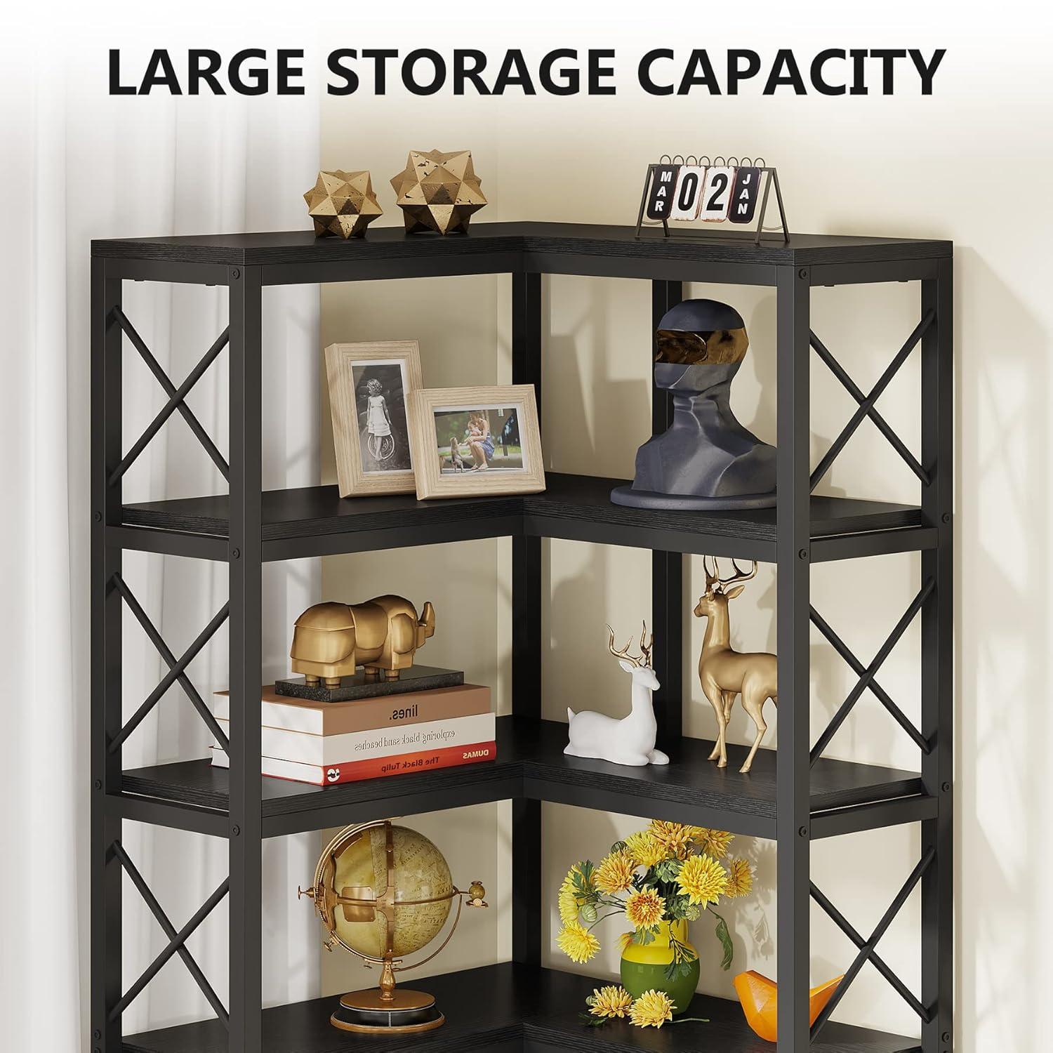 Lantine 7-Tier L-Shaped Bookshelf, Modern Corner Book Display Shelving Unit