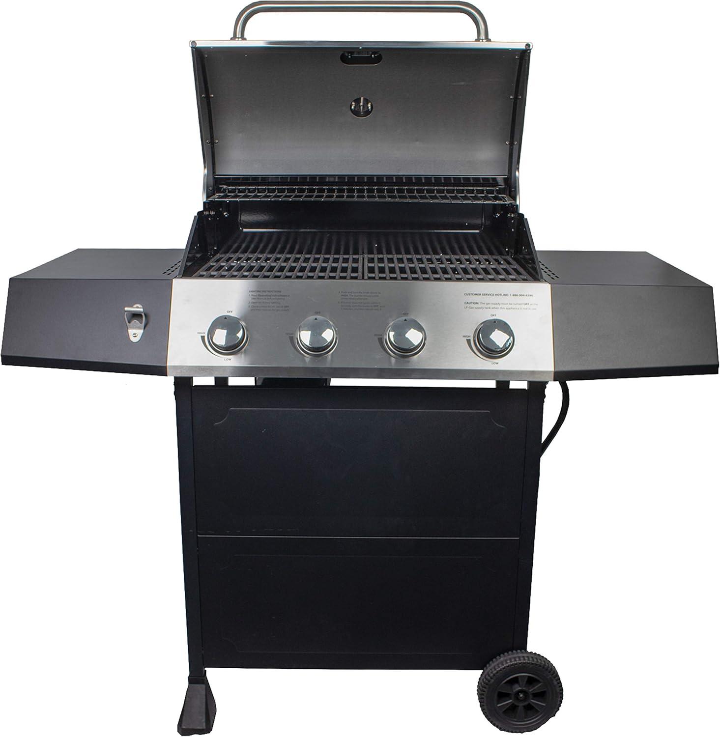 Stainless Steel Four-Burner Propane Gas Grill with Warming Rack