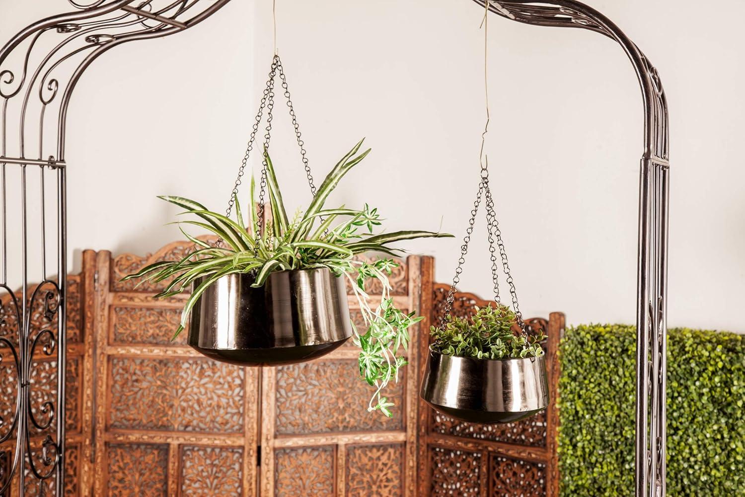 Set of 2 Modern Iron Hanging Round Planters - Olivia & May