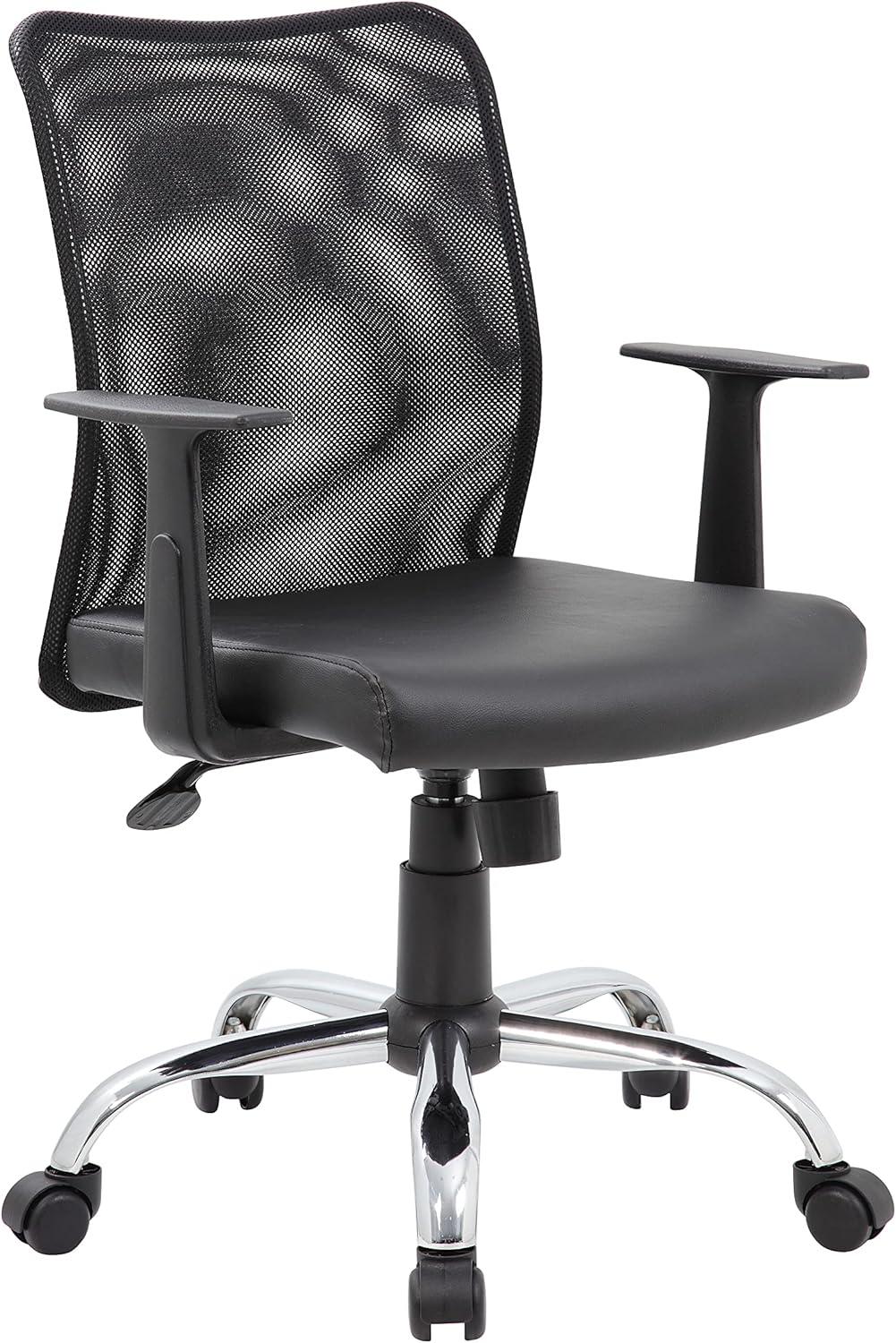 Fixed Arm Budget Mesh Task Chair Black - Boss Office Products: Chrome Base, Pneumatic Lift, Locking Tilt Control