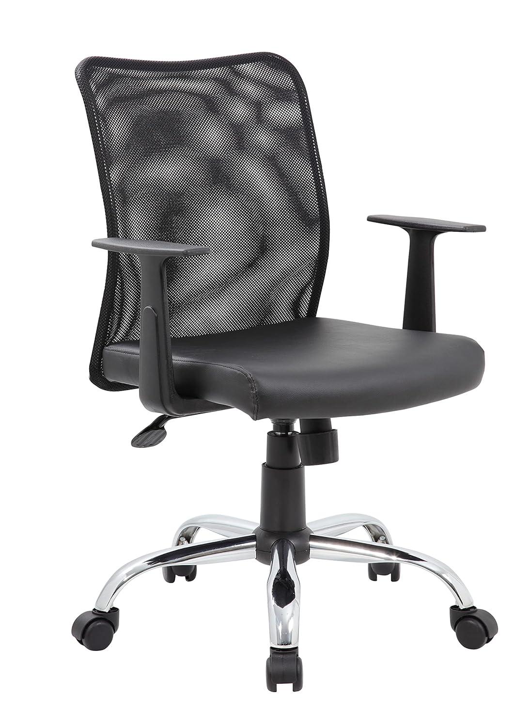 Fixed Arm Budget Mesh Task Chair Black - Boss Office Products: Chrome Base, Pneumatic Lift, Locking Tilt Control