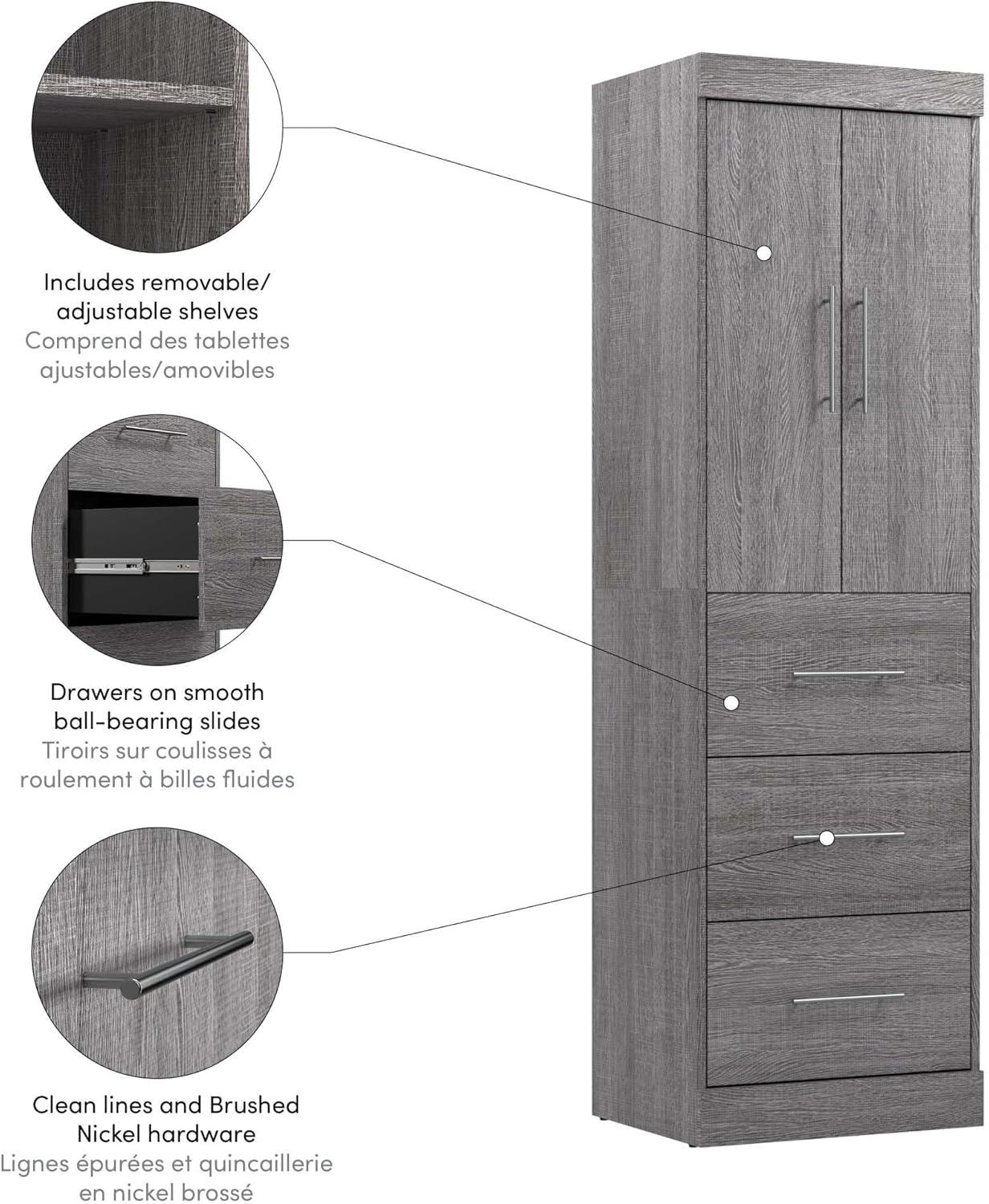 Bark Gray 25" Engineered Wood Wardrobe Storage Unit