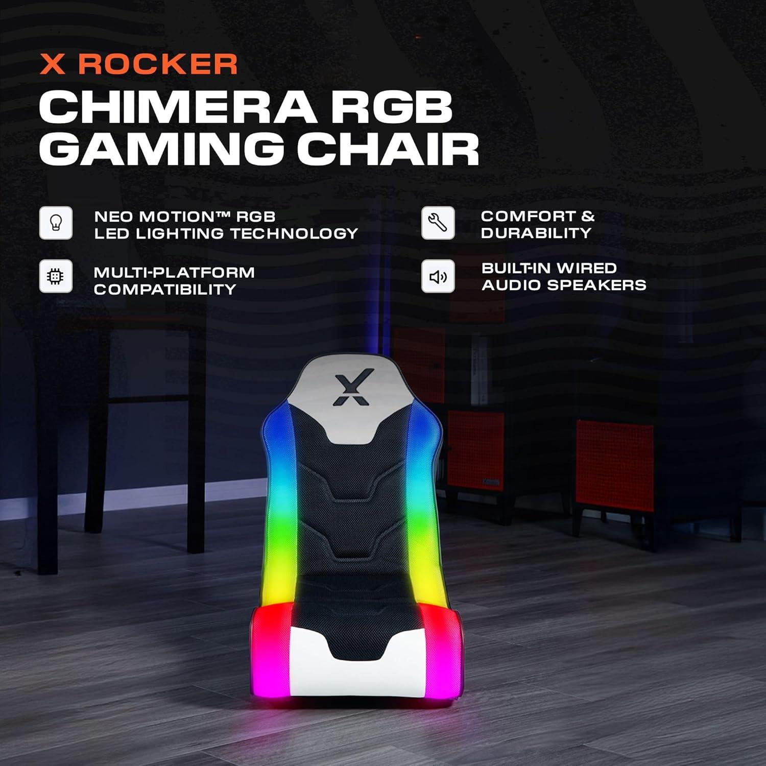 Black and White RGB LED Gaming Rocking Chair with Speakers