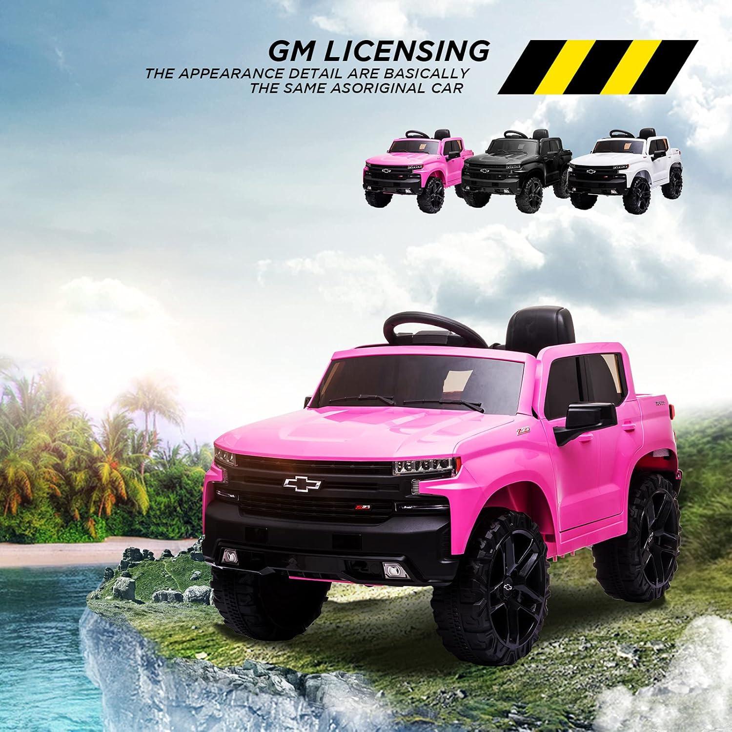 Kids Ride on Vehicle with Remote Control for 3-8 Years Toys,12V Licensed Chevrolet Silverado GMC Powered Wheels Electric Car, MP3 Music,FM Radio, Spring Suspension, LED Light,Pink