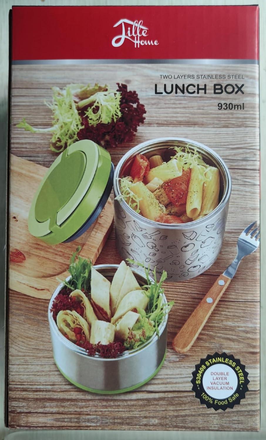 Lille Home Vacuum Insulated Stackable Stainless Steel Thermal Lunch/Snack box, 2-Tier Bento/Food Container with Lunch bag, Smart Diet, Weight Control, 32 Ounces, Blue